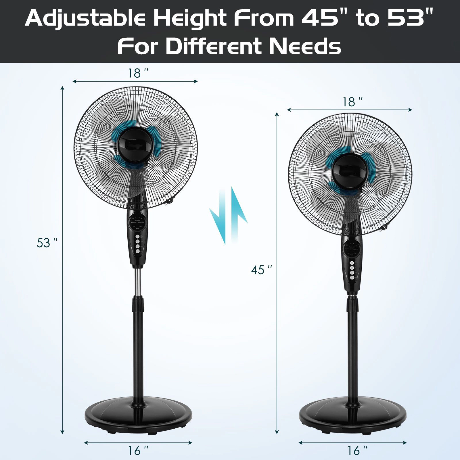 SlickBlue Adjustable Dual-Blade Floor Fan with 3 Wind Modes and Timer