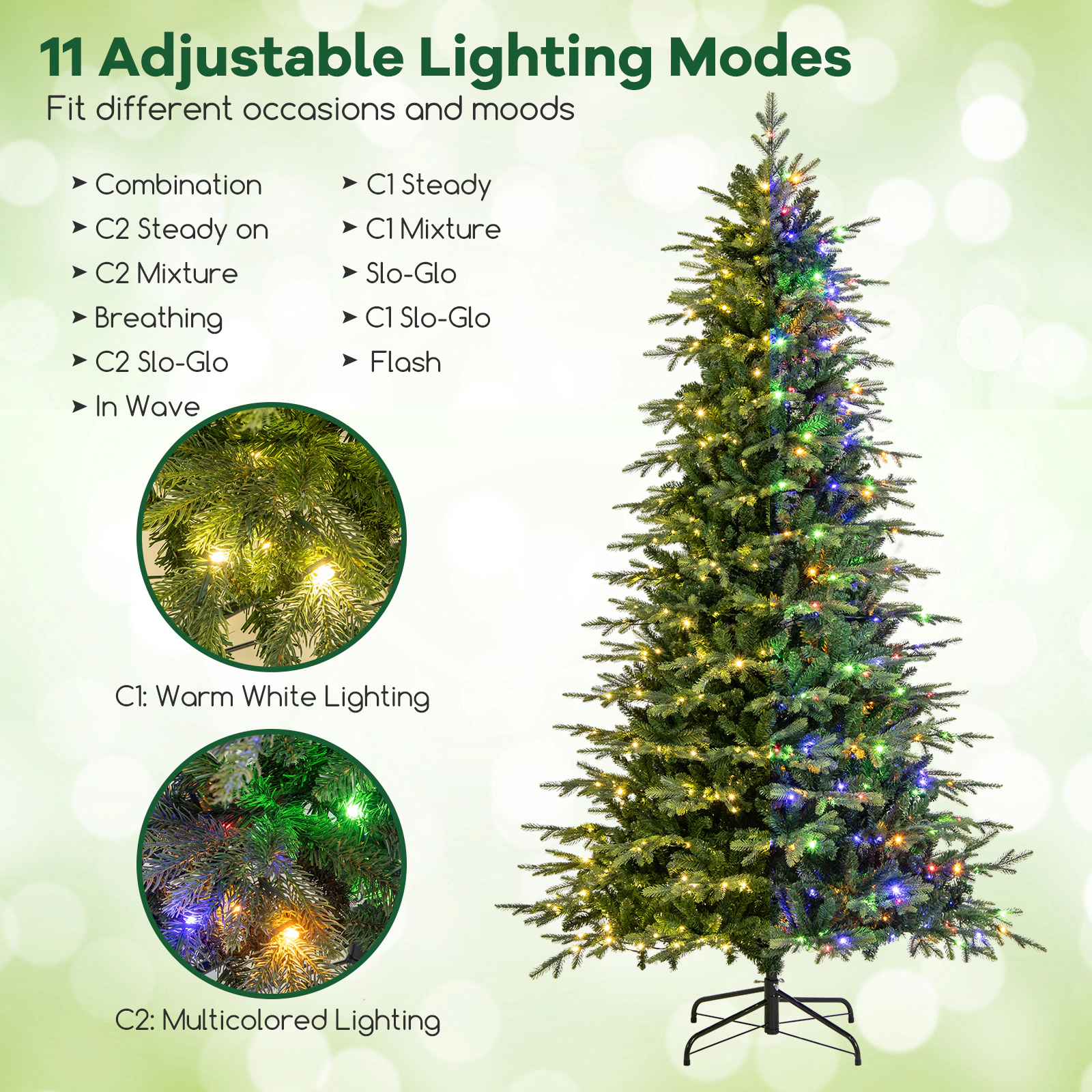 LJG Pre-Lit Artificial Christmas Tree with Warm White LED Lights