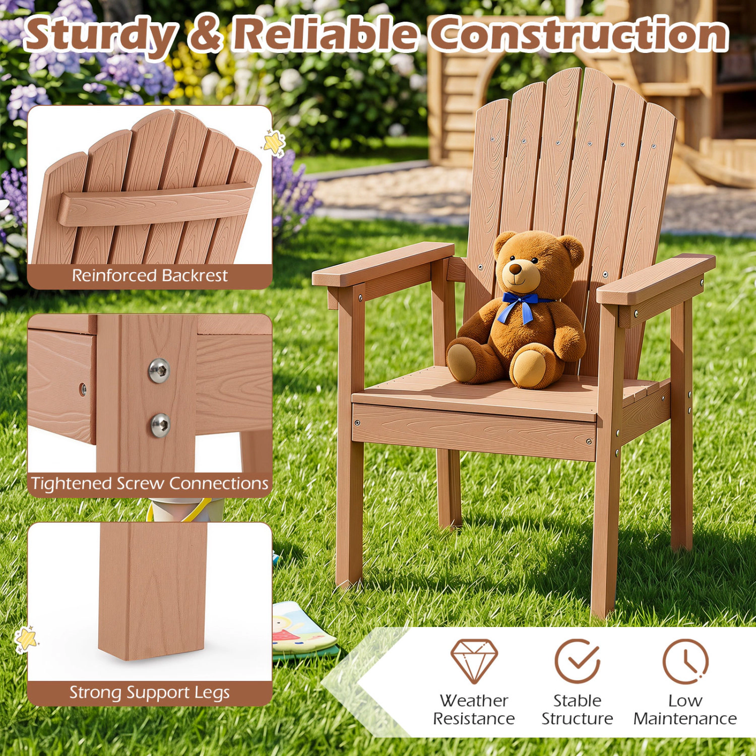 LJG Outdoor Adirondack Chair with High Backrest and Wide Armrests for Deck Poolside