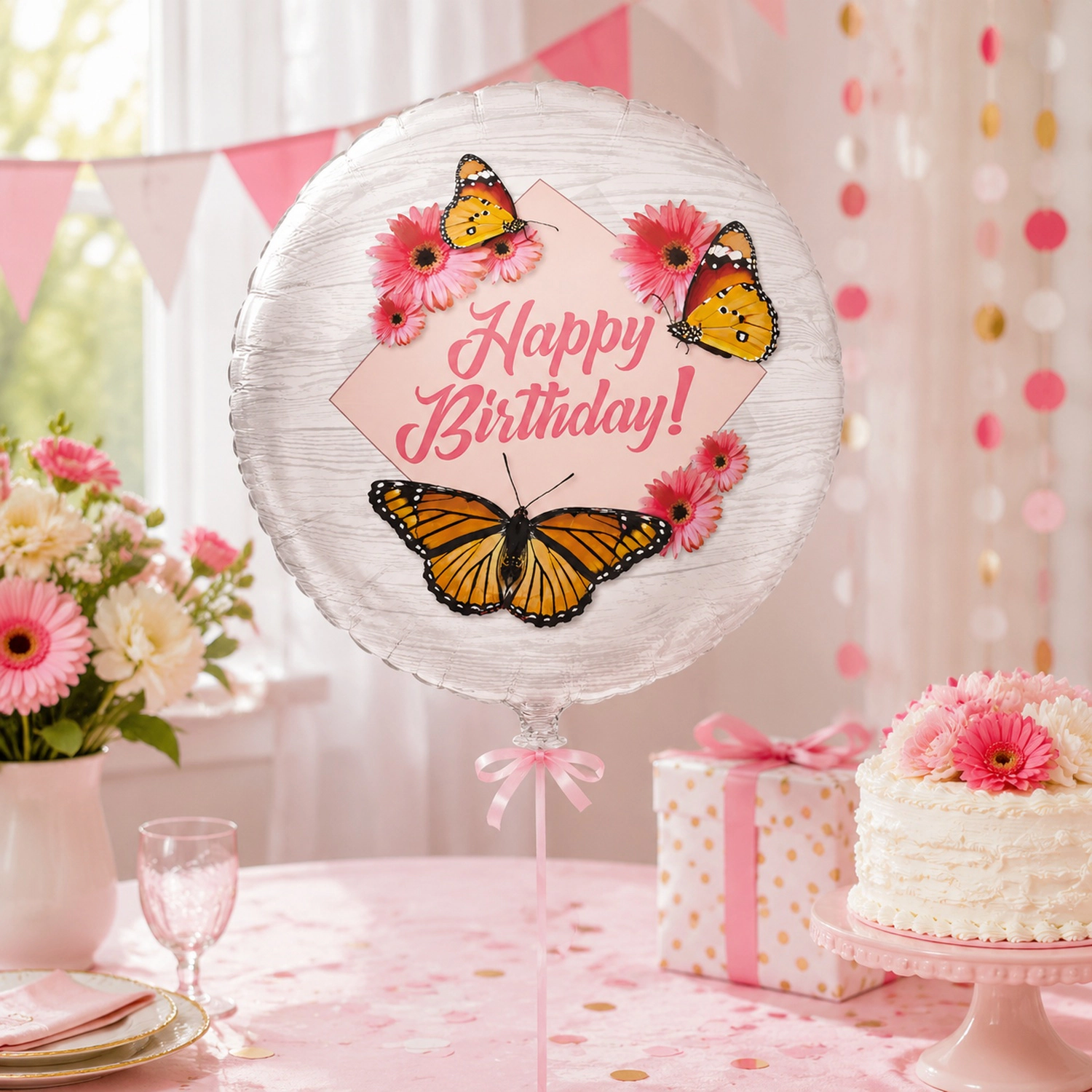 LoonBalloon Birthday Butterflies Foil Balloon 5-Pack, 18 in