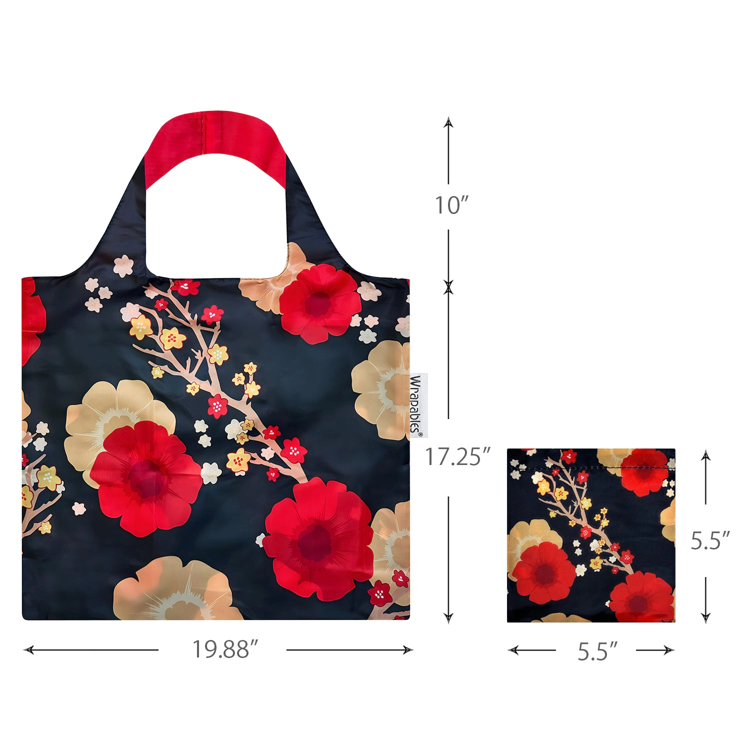 Wrapables AllyBag Collection Reusable Grocery Shopping Bag, Midnight Floral