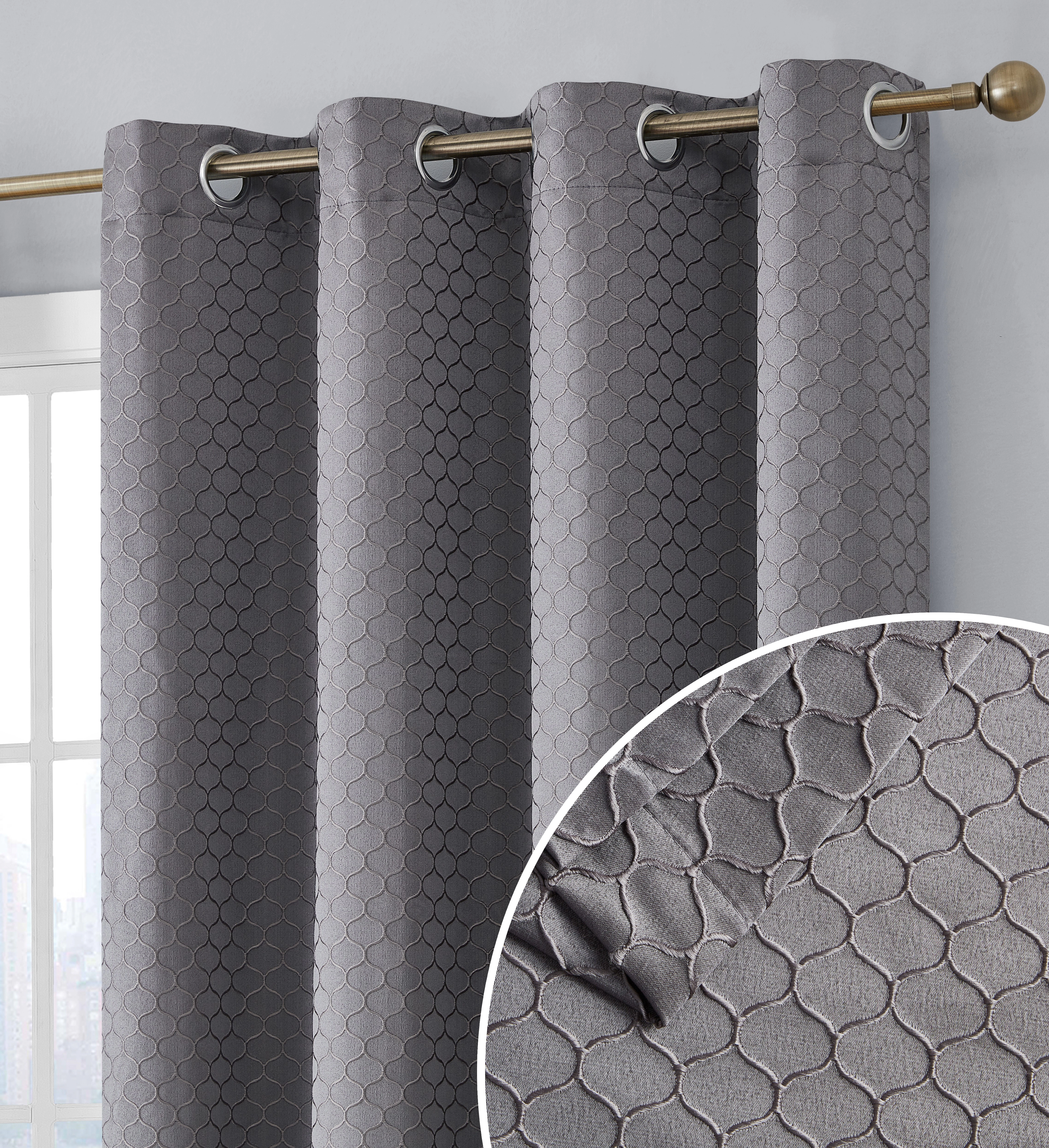 HLC.ME Siena Pattern 100% Total Blackout Thermal Insulated Lined Window Curtain Drapery Grommet Panels - Set of 2