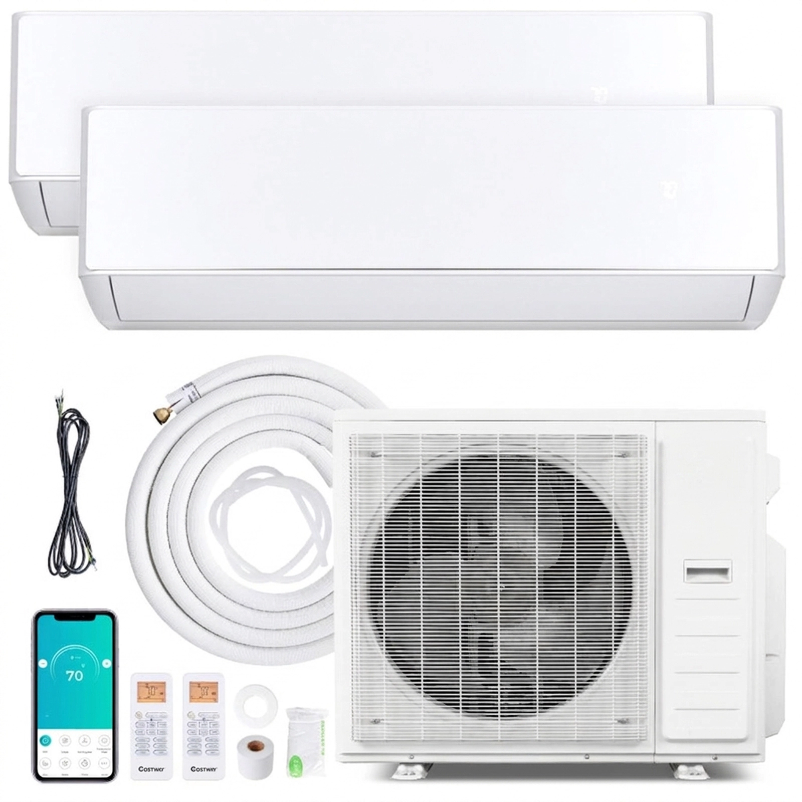 SUGIFT 35000-BTU 2-Zone 22.5-SEER2 208-230V Inverter Ductless Mini Split Heat Pump with Two 1500-sq ft Heads