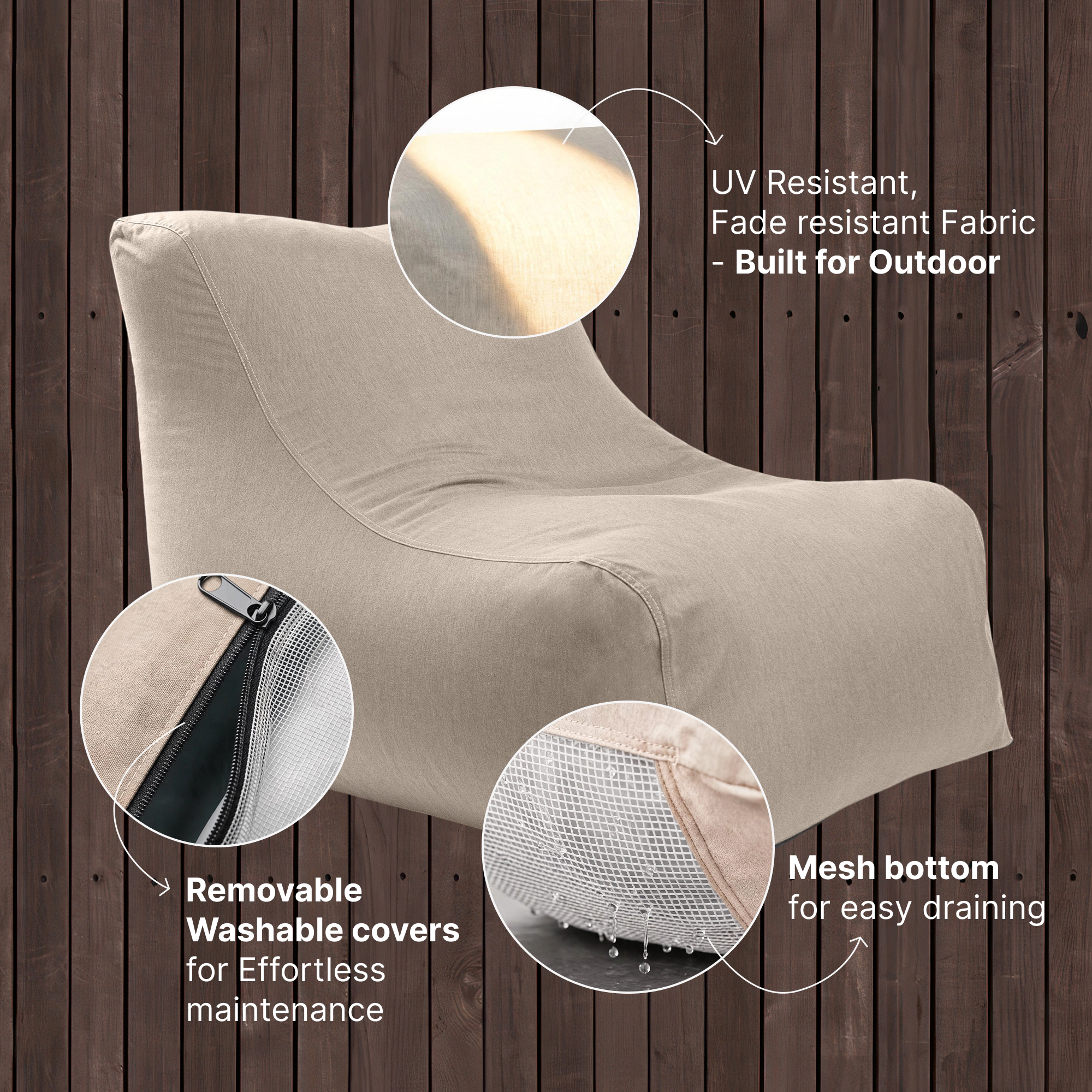 Jaxx Ponce Outdoor Bean Bag Chair - Weather Resistant Patio and Poolside Lounge Seating