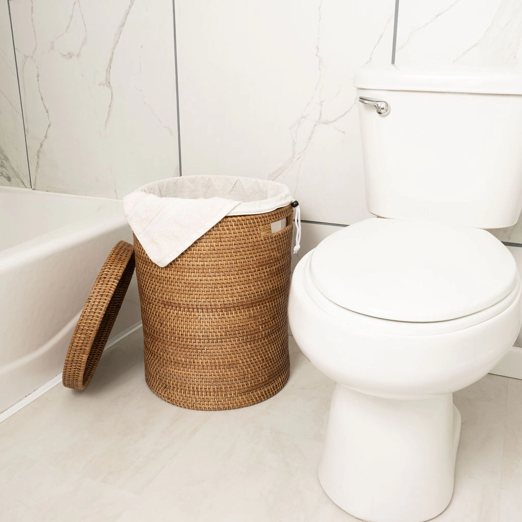 Saboga Home™ Round Hamper with Lid and Cotton Liner