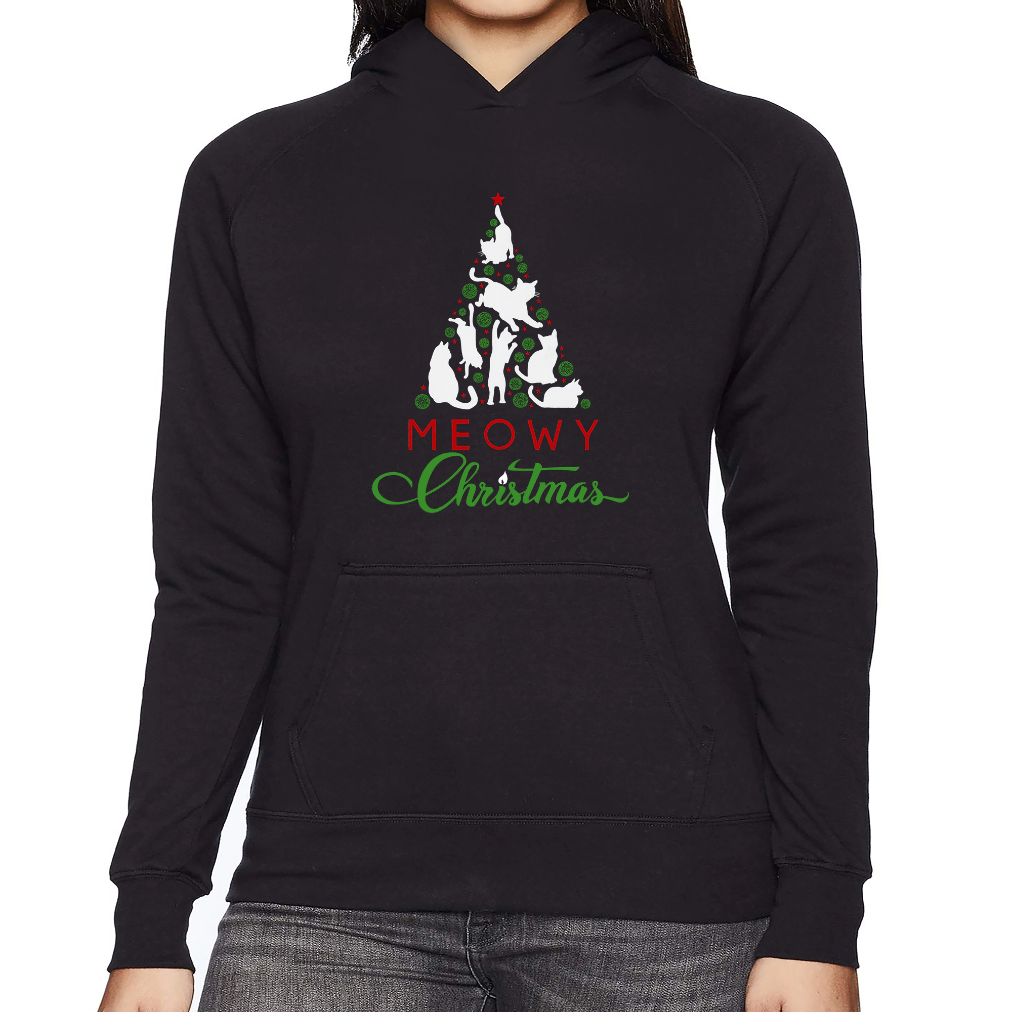 LA Pop Art Meowy Christmas Tree - Women's Word Hooded Sweatshirt