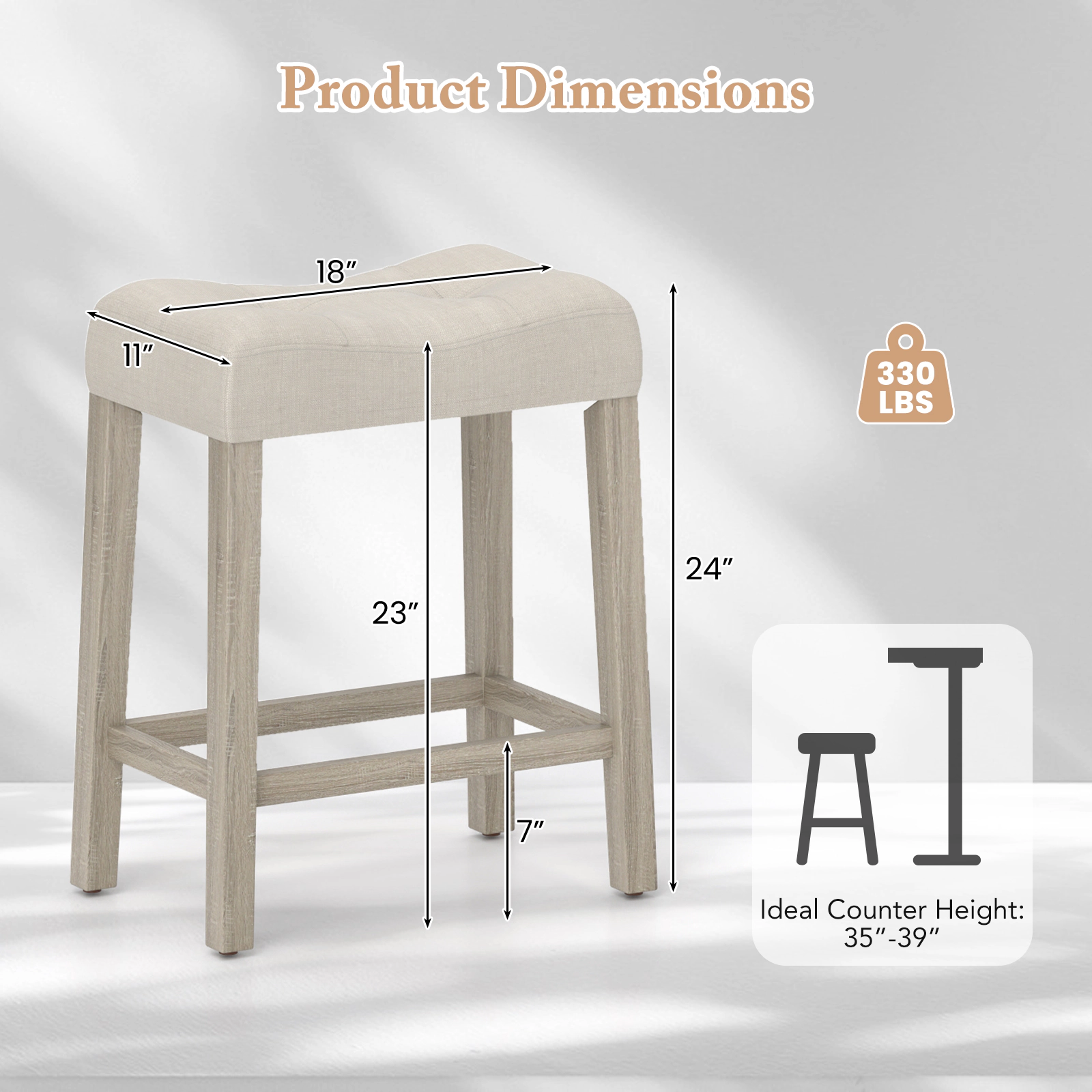Glintex 4-Piece 24-Inch Curved Saddle Counter Stool Set with 4.5-Inch Cushion
