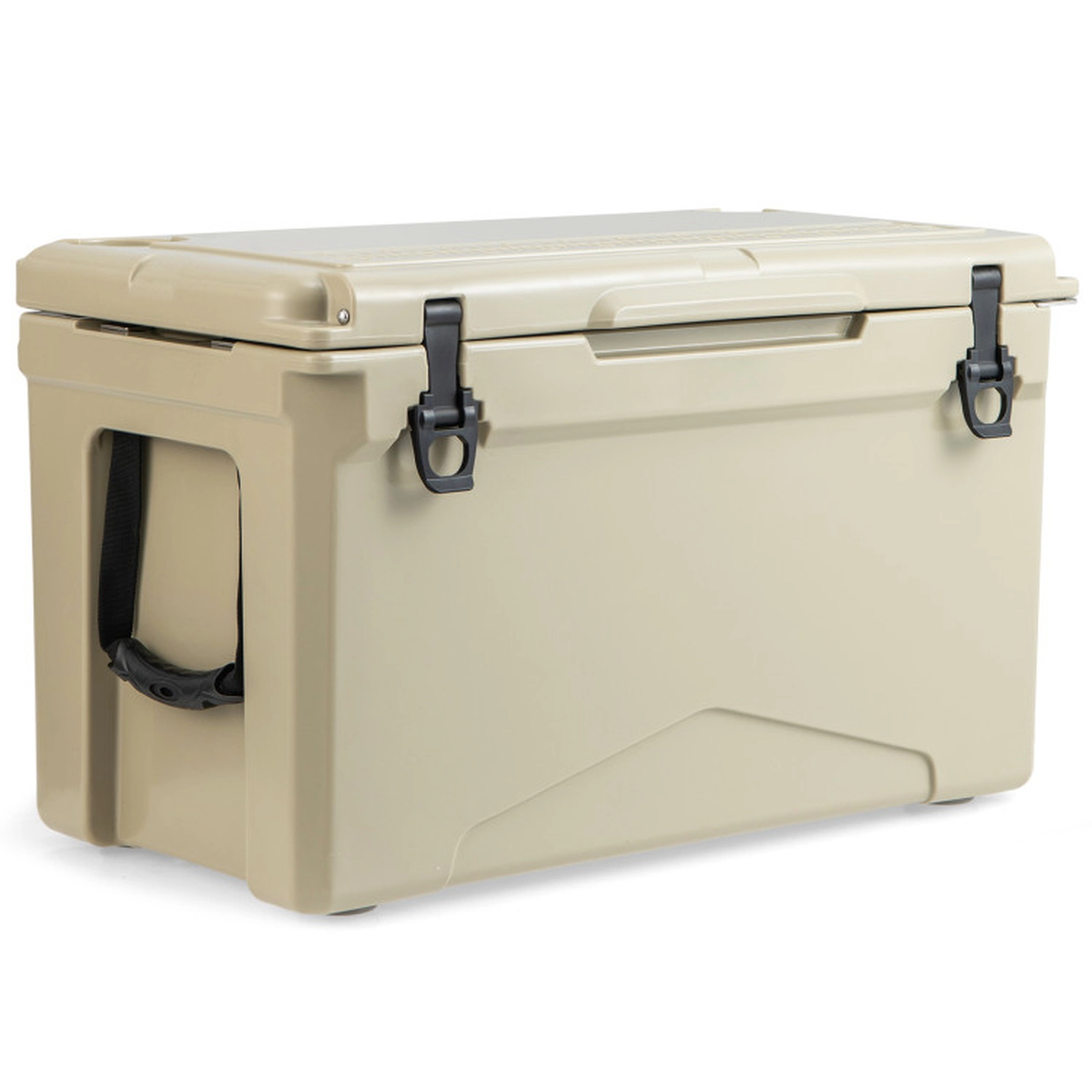 SUGIFT Tan 50-qt 220-lb Capacity Rotomolded Hard Cooler Ice Chest with Cup Holders and Bottle Opener