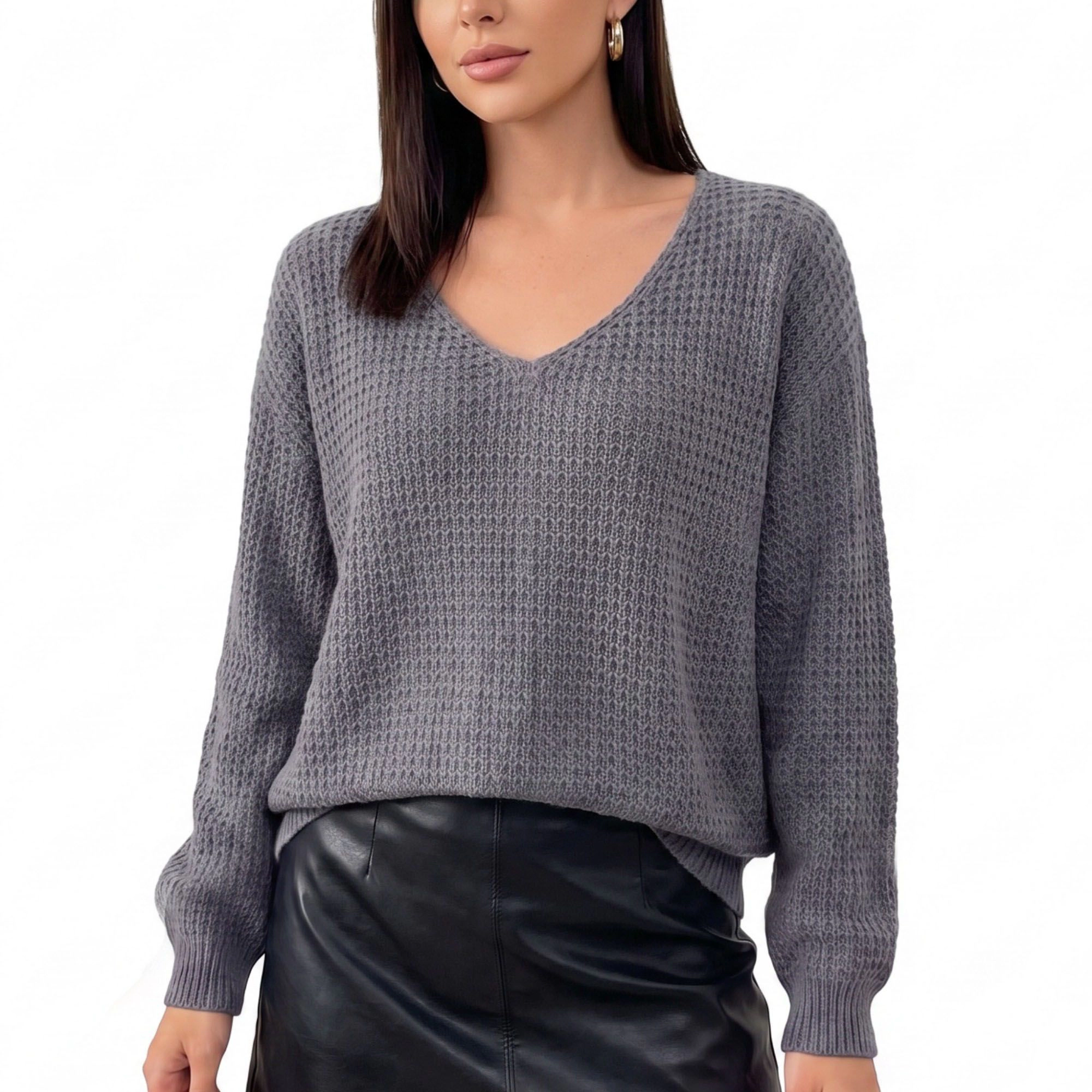 Anna-Kaci Women's V-Neck Open-Back Tie Long Sleeve Knit Sweater