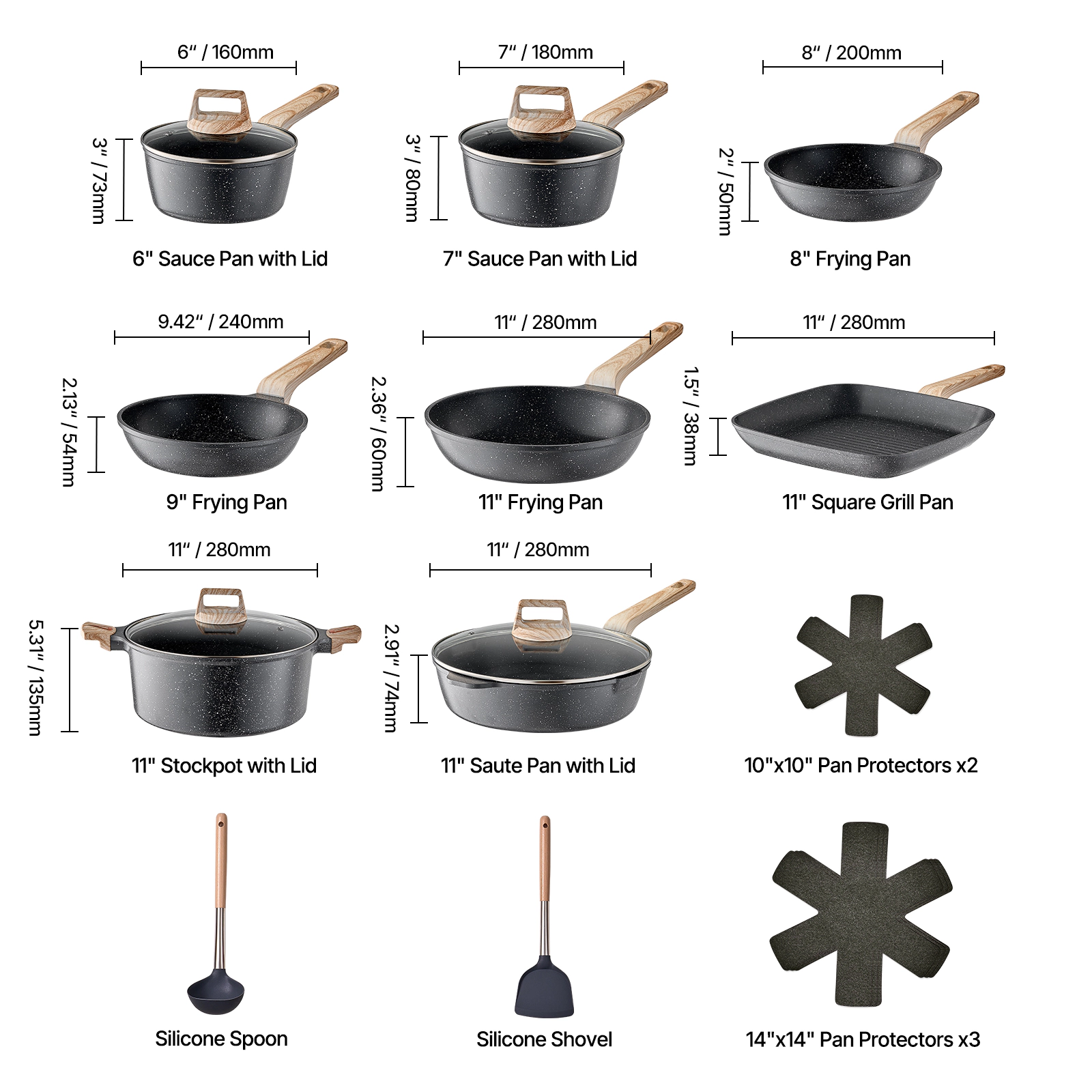 HONGGE Pots and Pans Set Granite Nonstick Cookware Set Induction Cookwares Kitchen RV Cooking Sets with Frying Sauce