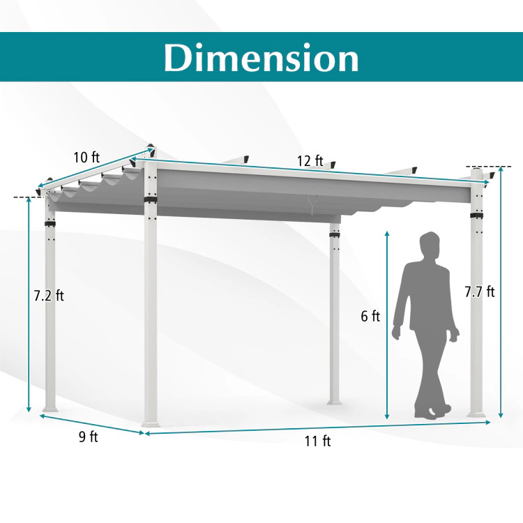 Hivvago Outdoor Pergola with Retractable Canopy and Aluminum Frame