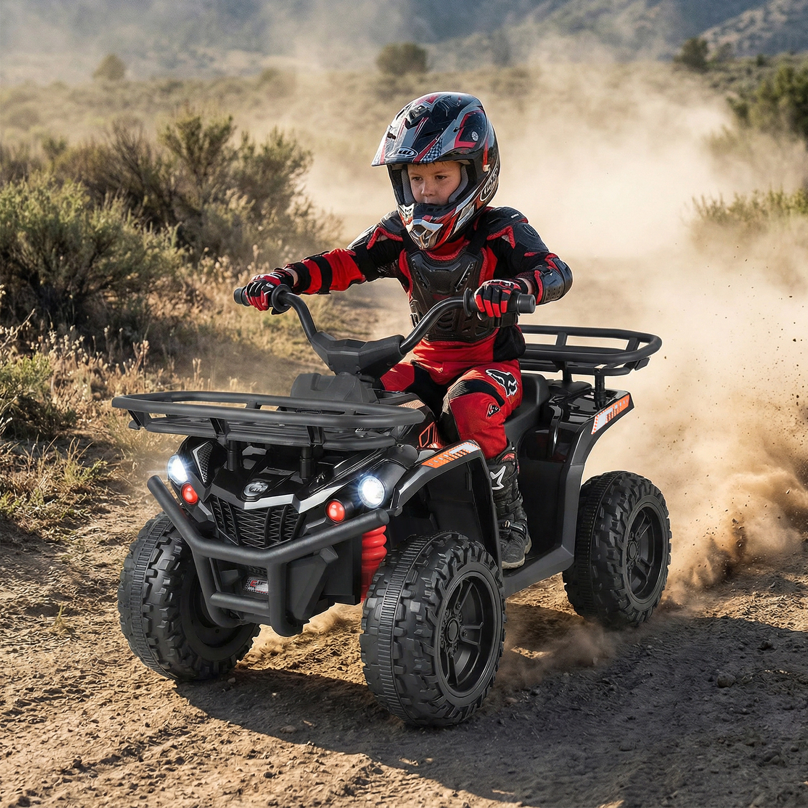 Costway 24V 4-Wheeler Ride on Toy with Slow Start, Songs, Stories, Tunes, MIC/SD/USB Port
