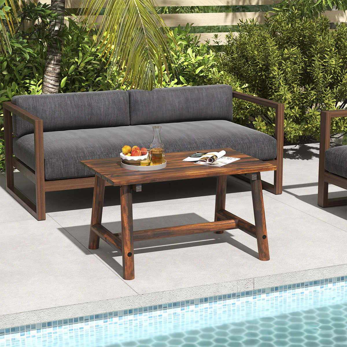 SUGIFT Solid Wood Pine and Fir Coffee Table with Slatted Top 275-lb Capacity 35.5 x 21.5 x 19.5 in Brown 1-Piece