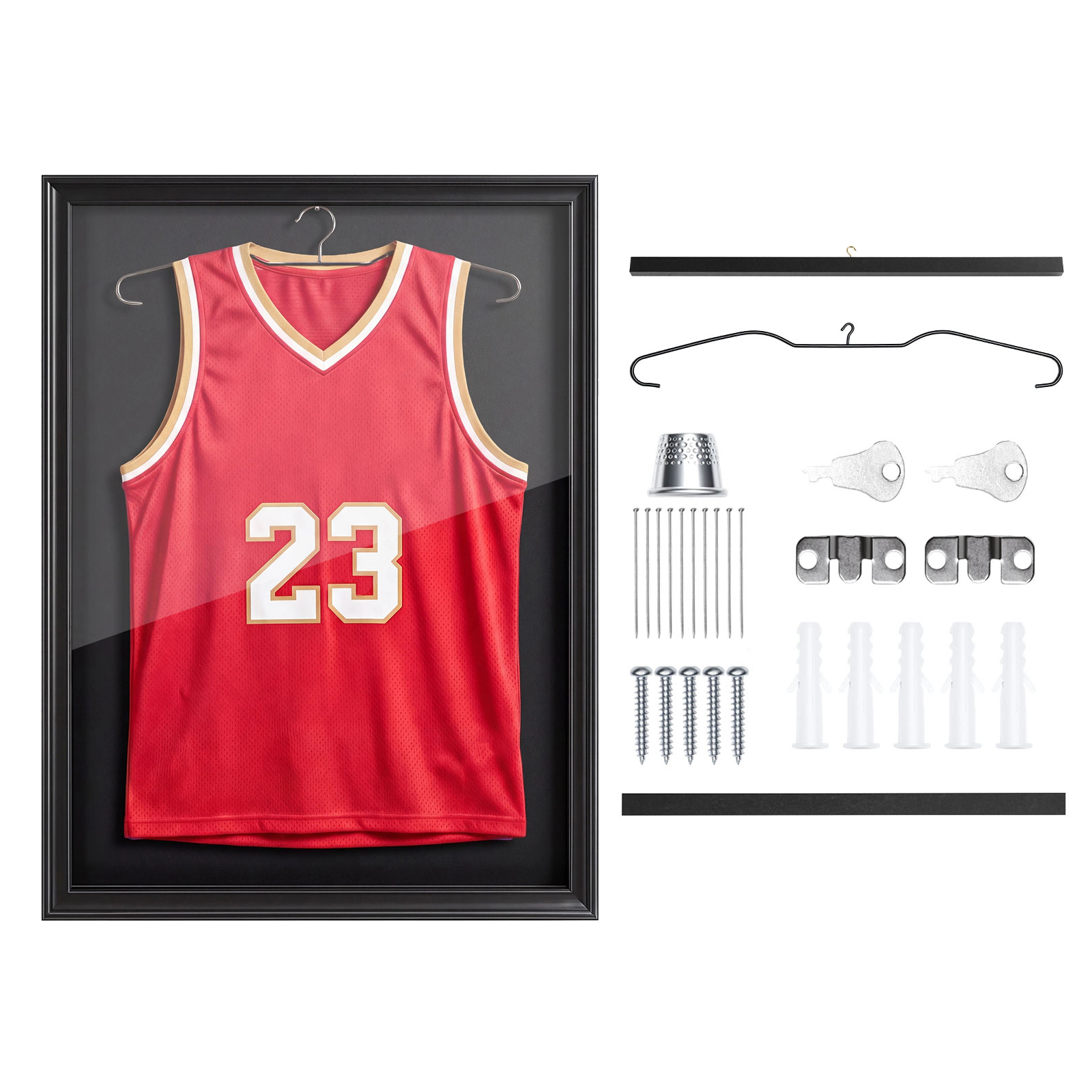 HONGGE Jersey Frame Display Case Wooden Sport Jersey Shadow Box with 98% UV Protection PC Panel and Hanger Magnetic