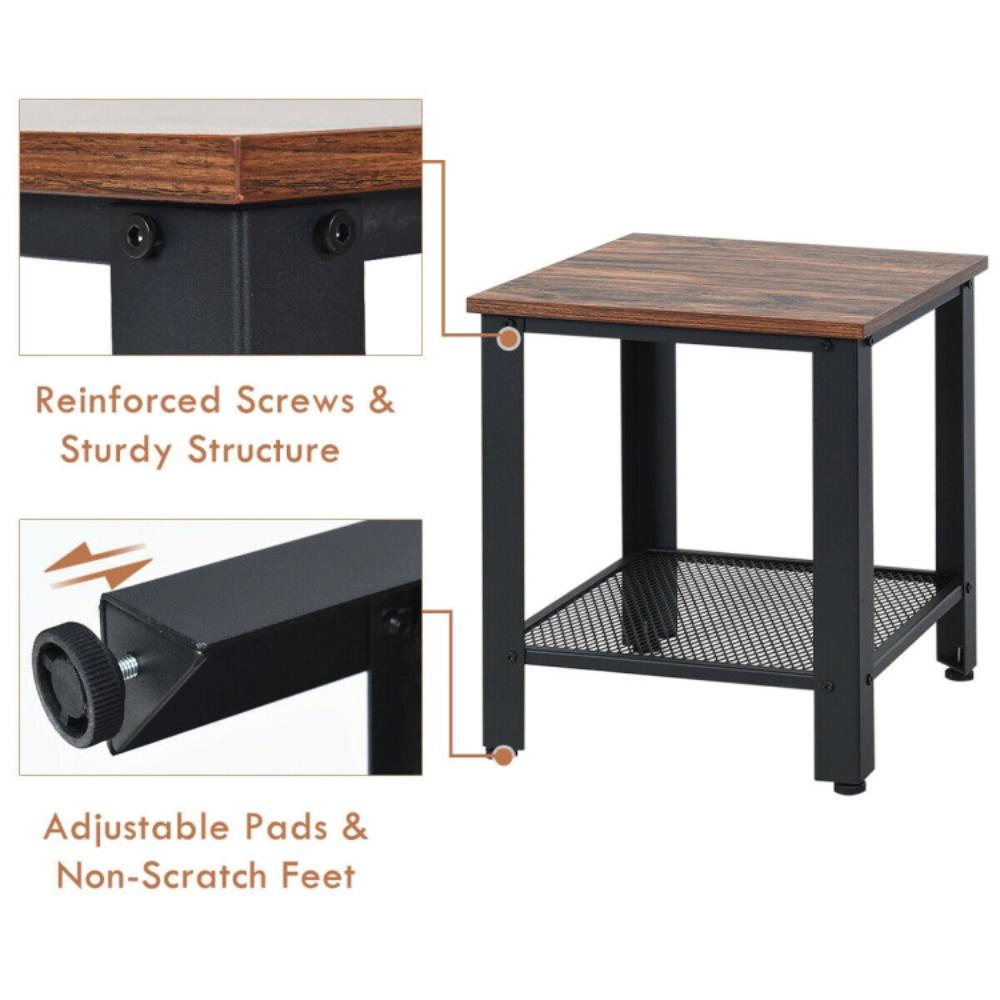 Hivvago Small Space 2-Layer Industrial End Table with Open Storage Shelf