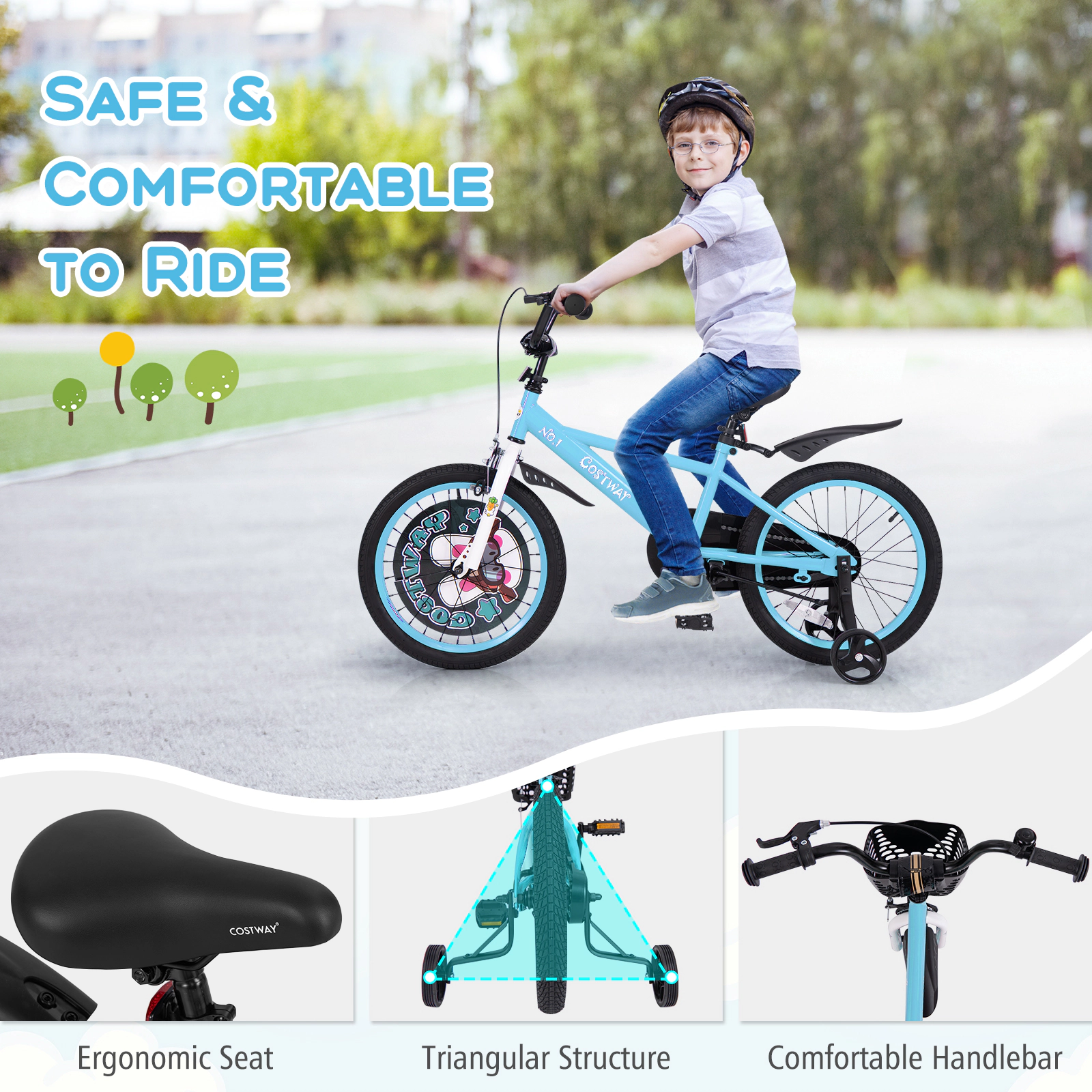 LJG 12 Inch Kids Bike with Adjustable Handlebar and Saddle for 3-4 Years Old-12 Inches