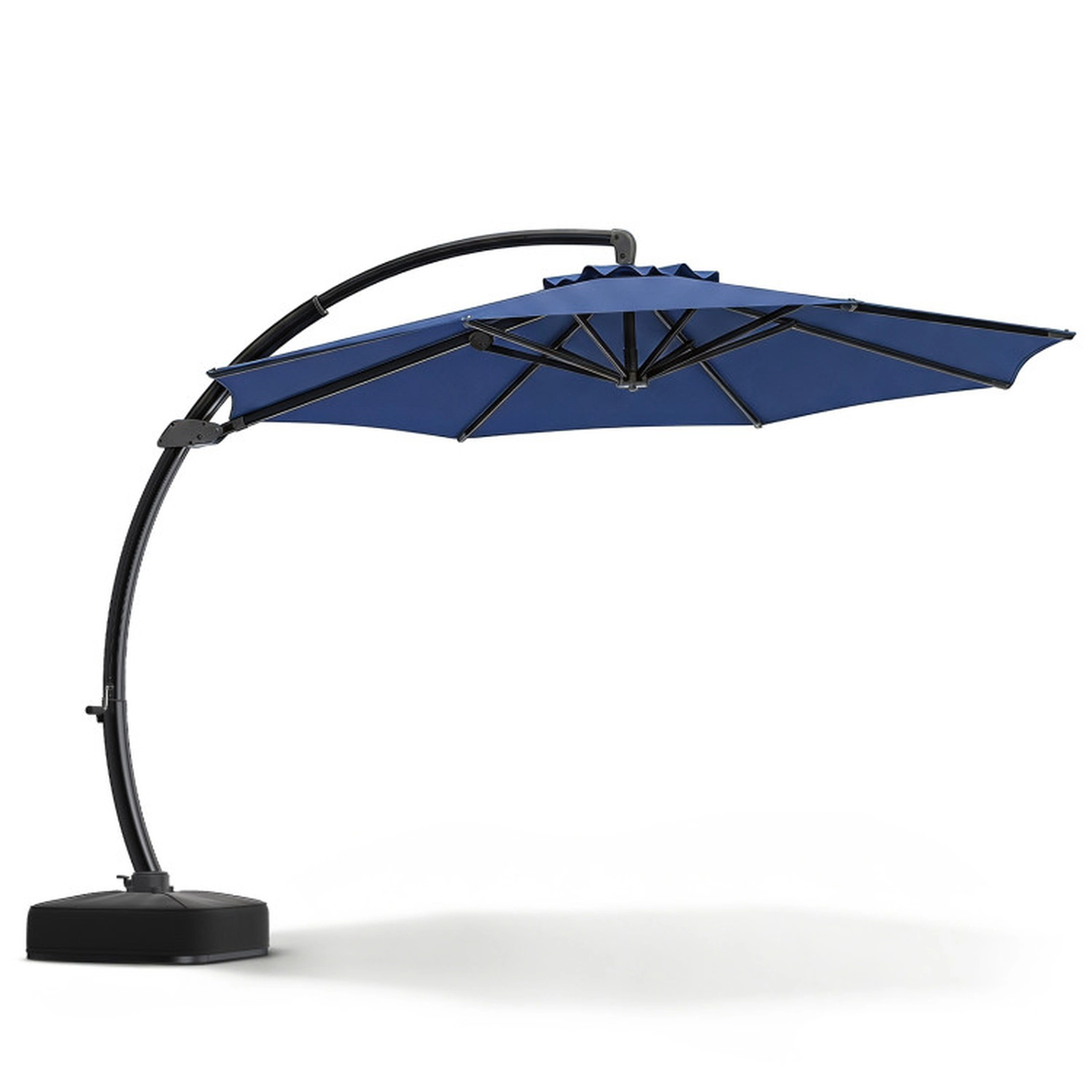 SUGIFT 11-ft Navy Offset Cantilever Patio Umbrella with Base 360-Degree Rotation and 8-Rib Aluminum Frame