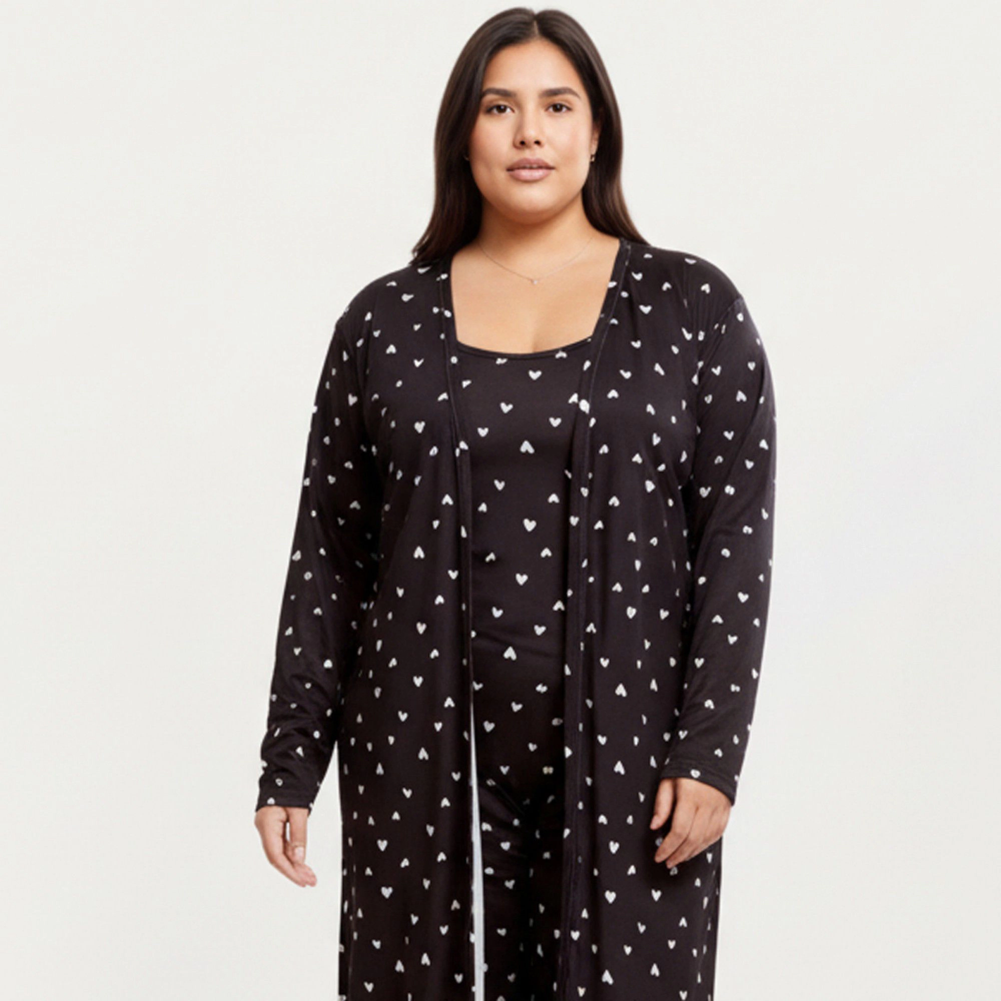 Anna-Kaci Women's 2-Piece Valentine Heart Print Longline Duster and Matching Tank Dress with Soft Stretch Fabric