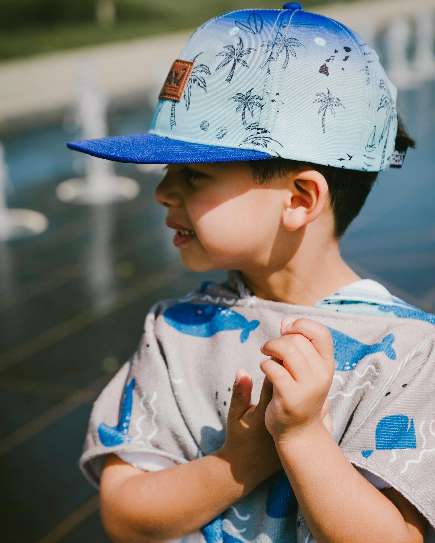 Deux par Boys Beach Print Contrast Brim Logo Patch Cap
