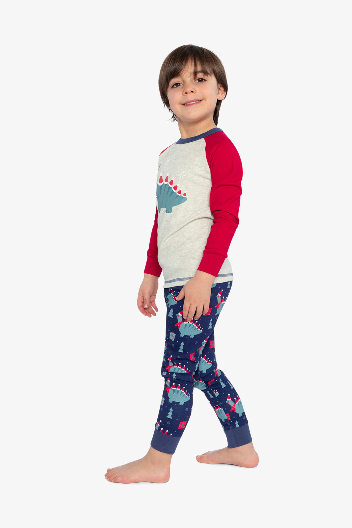 Deux par Boys Organic Cotton Dinosaur Print Two Piece Pajama Set with Raglan Sleeve Top and Pants