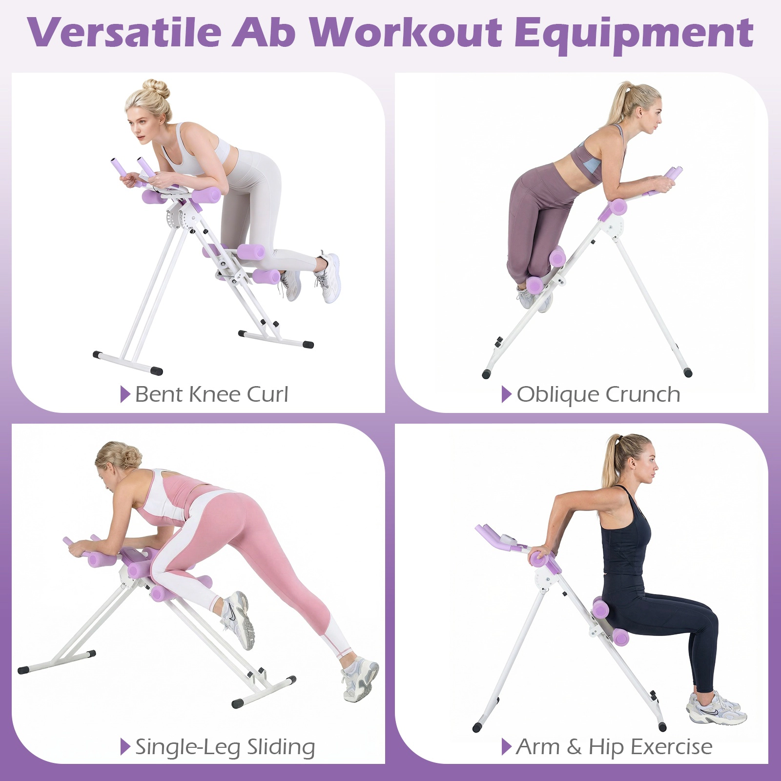 SUGIFT White 440-lb Capacity Foldable Abdominal Trainer Ab Machine with 6 Incline Settings and LCD Monitor