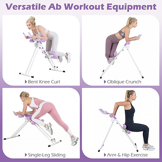 SUGIFT White 440-lb Capacity Foldable Abdominal Trainer Ab Machine with 6 Incline Settings and LCD Monitor