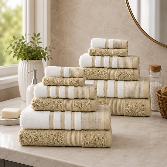 Plazatex Two Tone Zero Twist 100% Cotton Soft & Absorbent 12 Piece