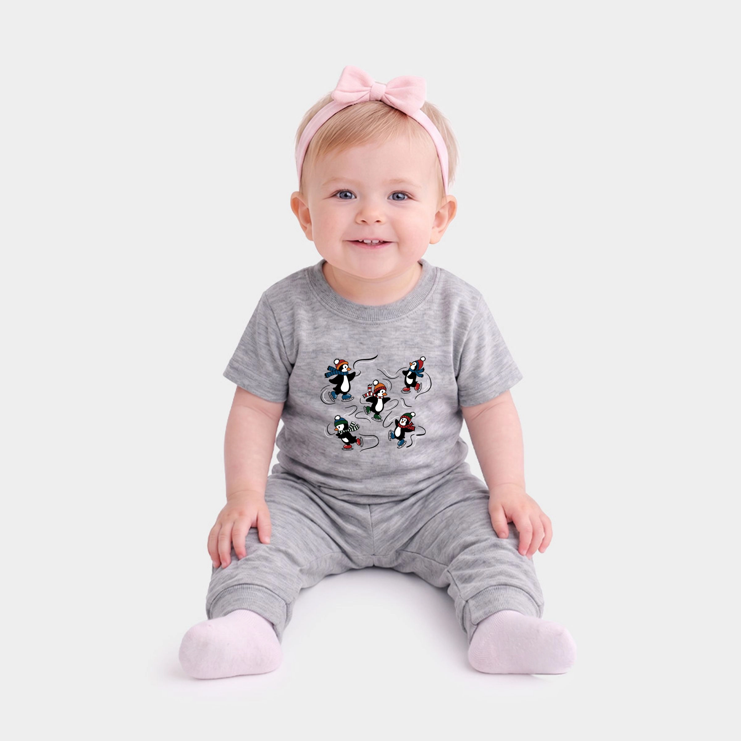 The Juniper Shop - Infant Jogger Pant Crew Set Ice Skating Penguins