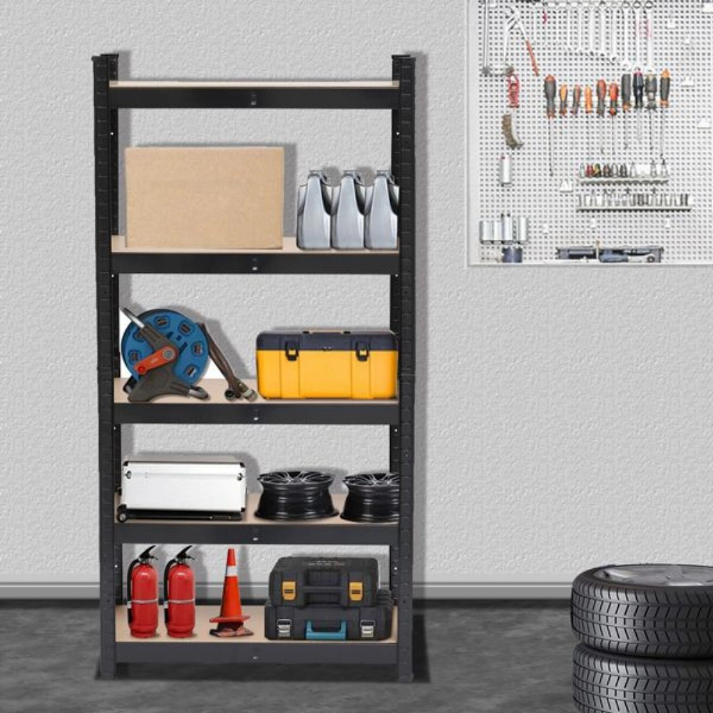 Flynama 5 Tier Heavy Duty Metal Shelving Rack Unit Garage Storage Shelf Black UK Easy Assembly