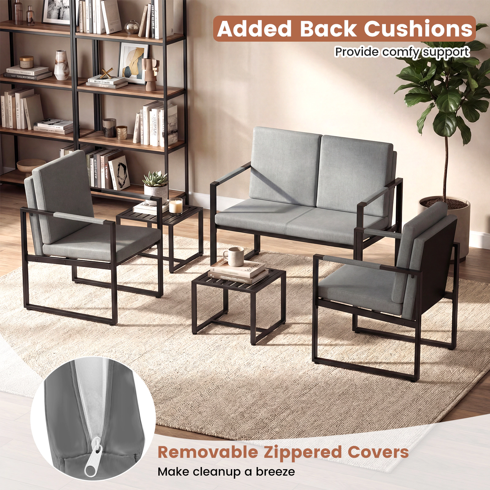 SUGIFT Set of 2 Mid Century Modern Accent Armchairs with PU Leather Cushions 265-lb Capacity Brown Black Gray
