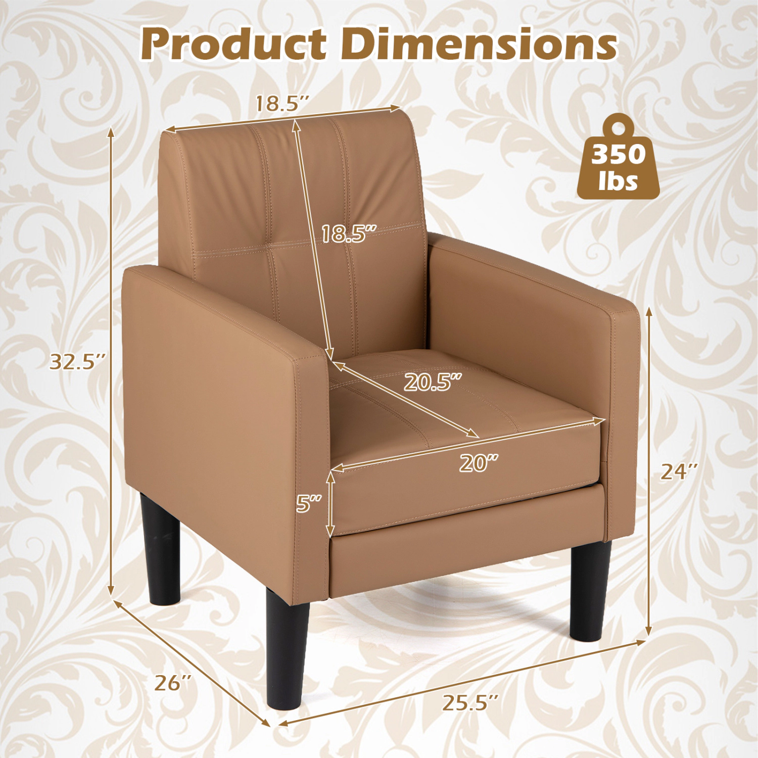 LJG PU Leather Modern Accent Chair with Removable Seat Cushion