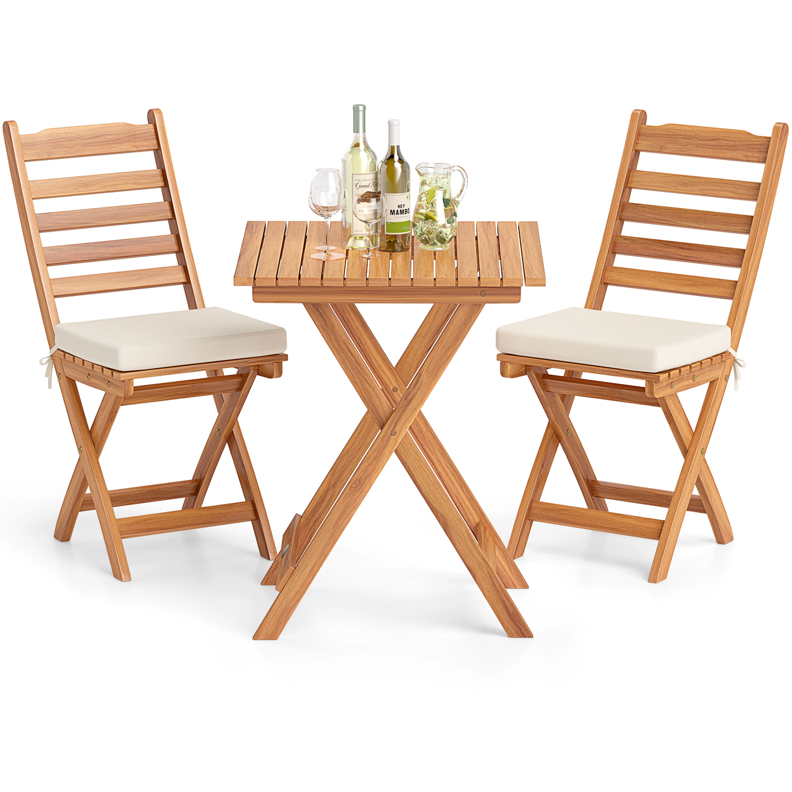 LJG Folding Chair Table Set with Soft Seat Cushions and Table