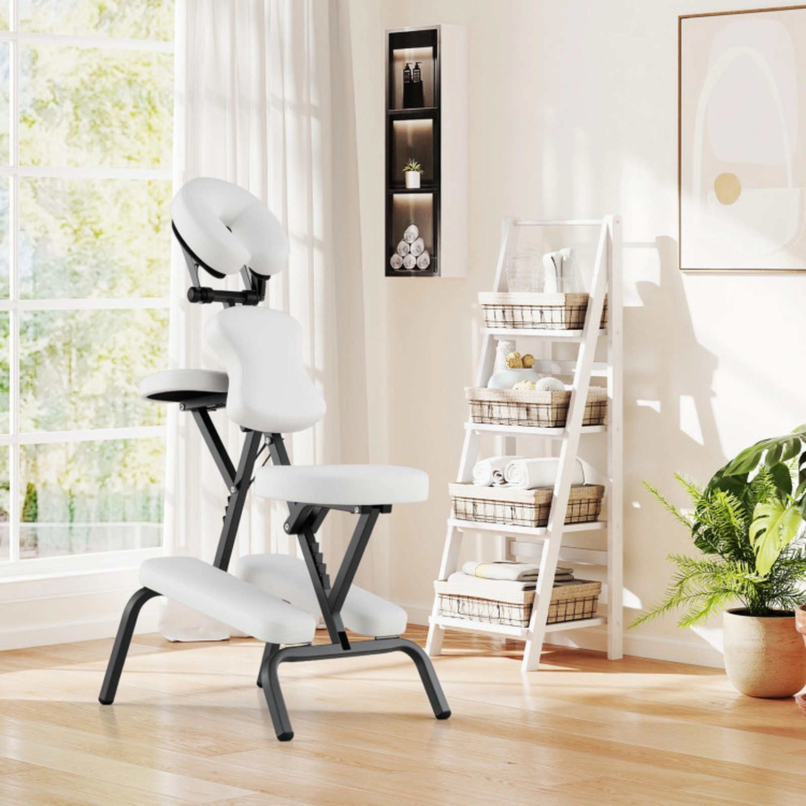 SUGIFT White Folding Portable Massage Chair with Carrying Bag 19-in W 30-in D 45-in H 350-lb Seat Capacity