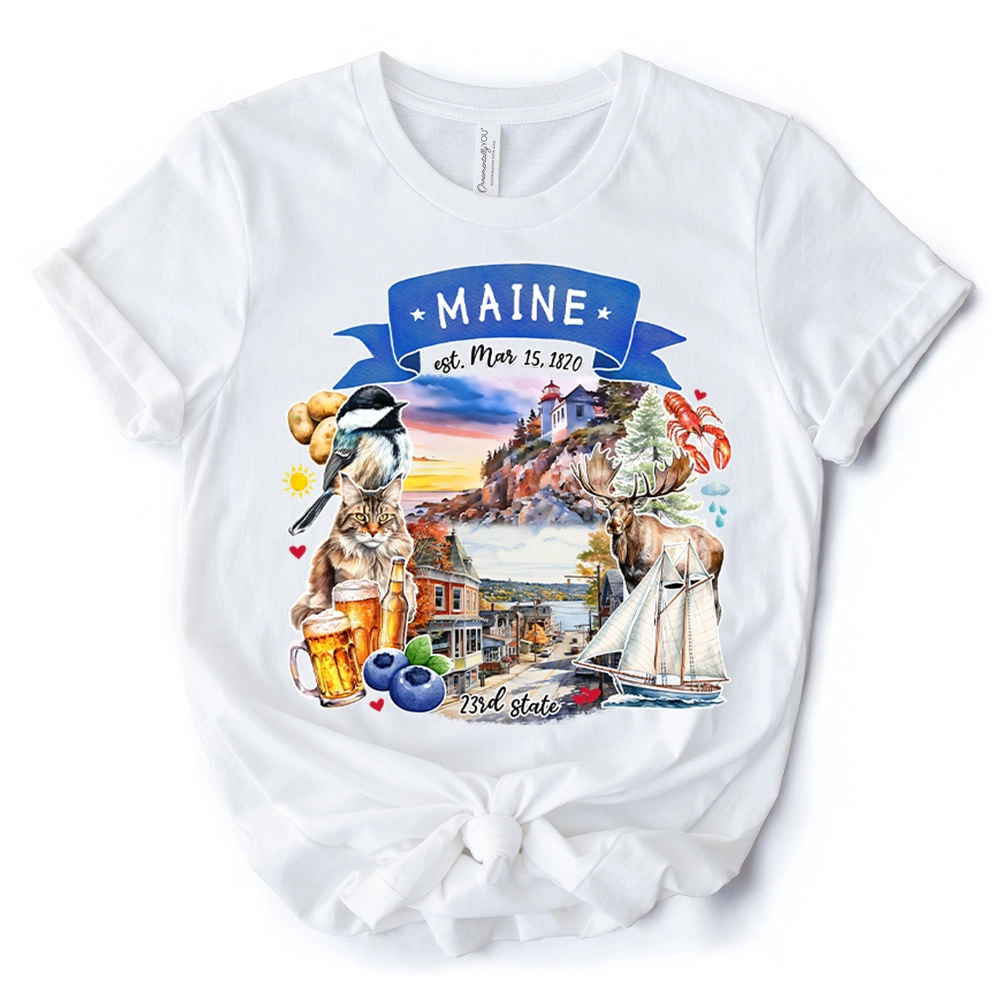 OrnamentallyYou Unisex Artistic Maine State Themes And Landmarks T-Shirt