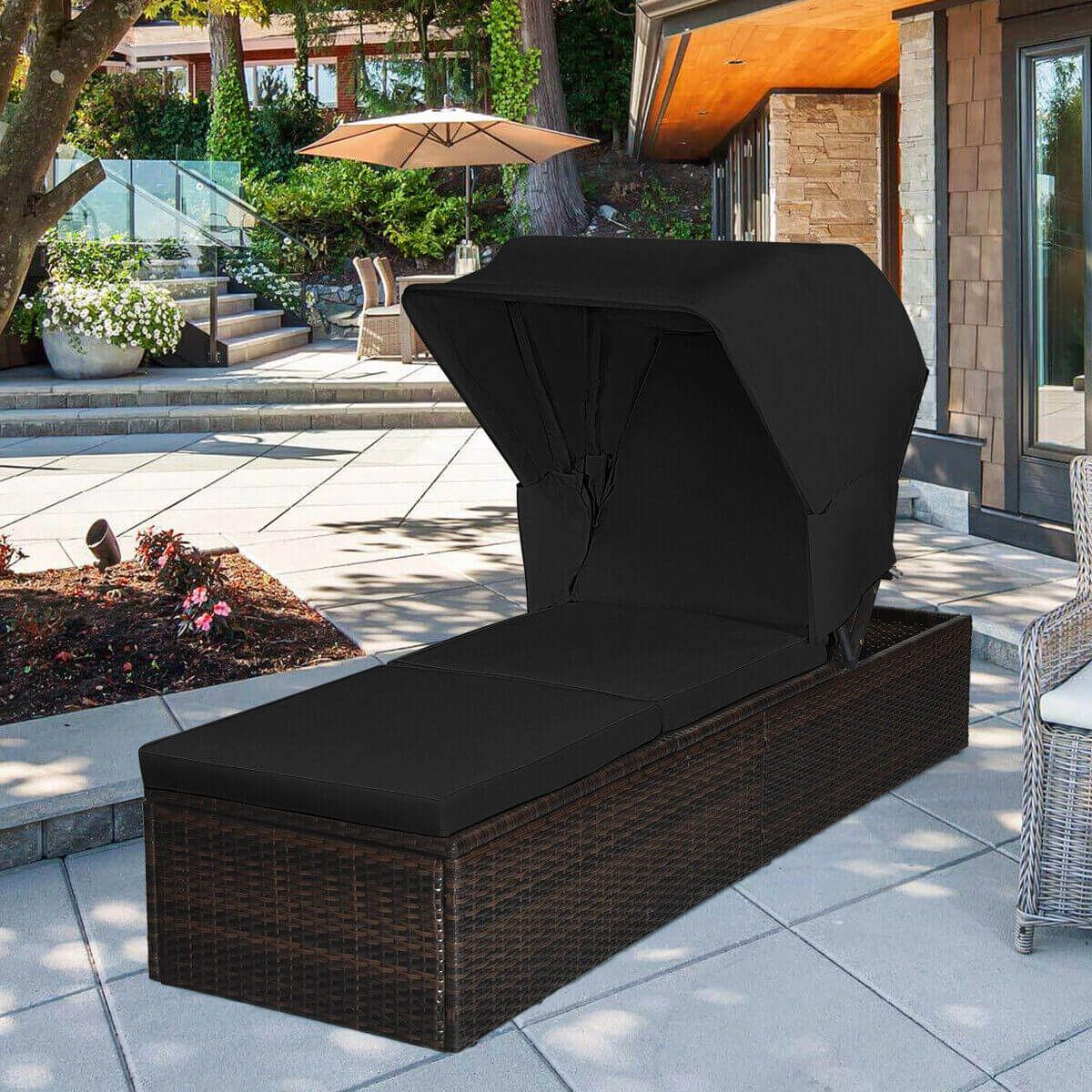 SlickBlue Outdoor Chaise Lounge with Retractable Canopy and Table