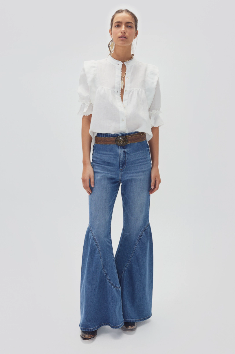 Lanhtropy Boho High-Waisted Wide Flare Denim Pants