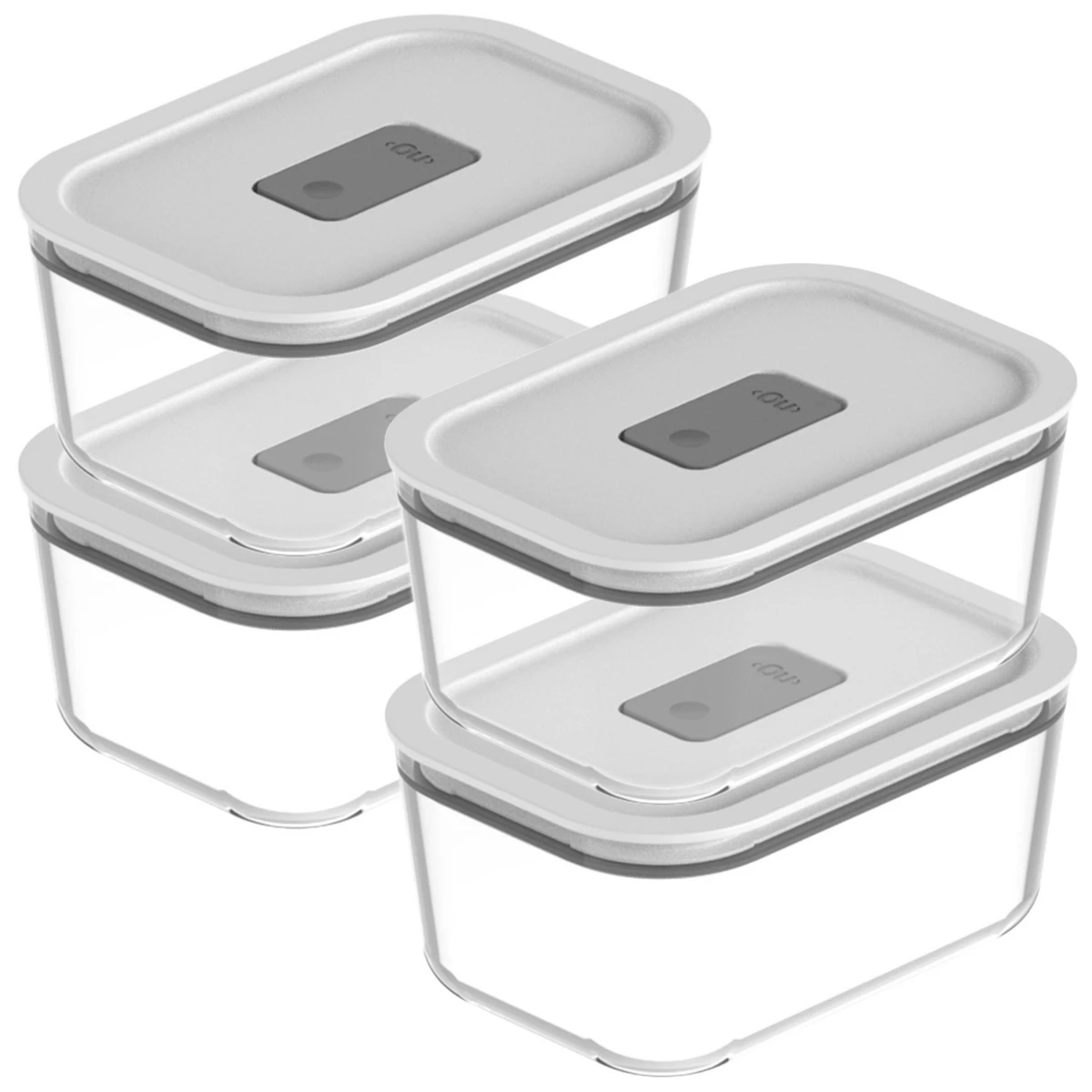 OU Glass Food Storage Container Set 8pc, Airtight Leak Proof Lids w/ Microwave Valve, Microwave Freezer Dishwasher Safe