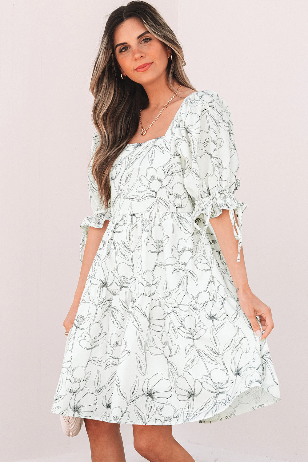 Threaded Pear Women's Ariya Floral Shirred Back Puff Sleeve Dress