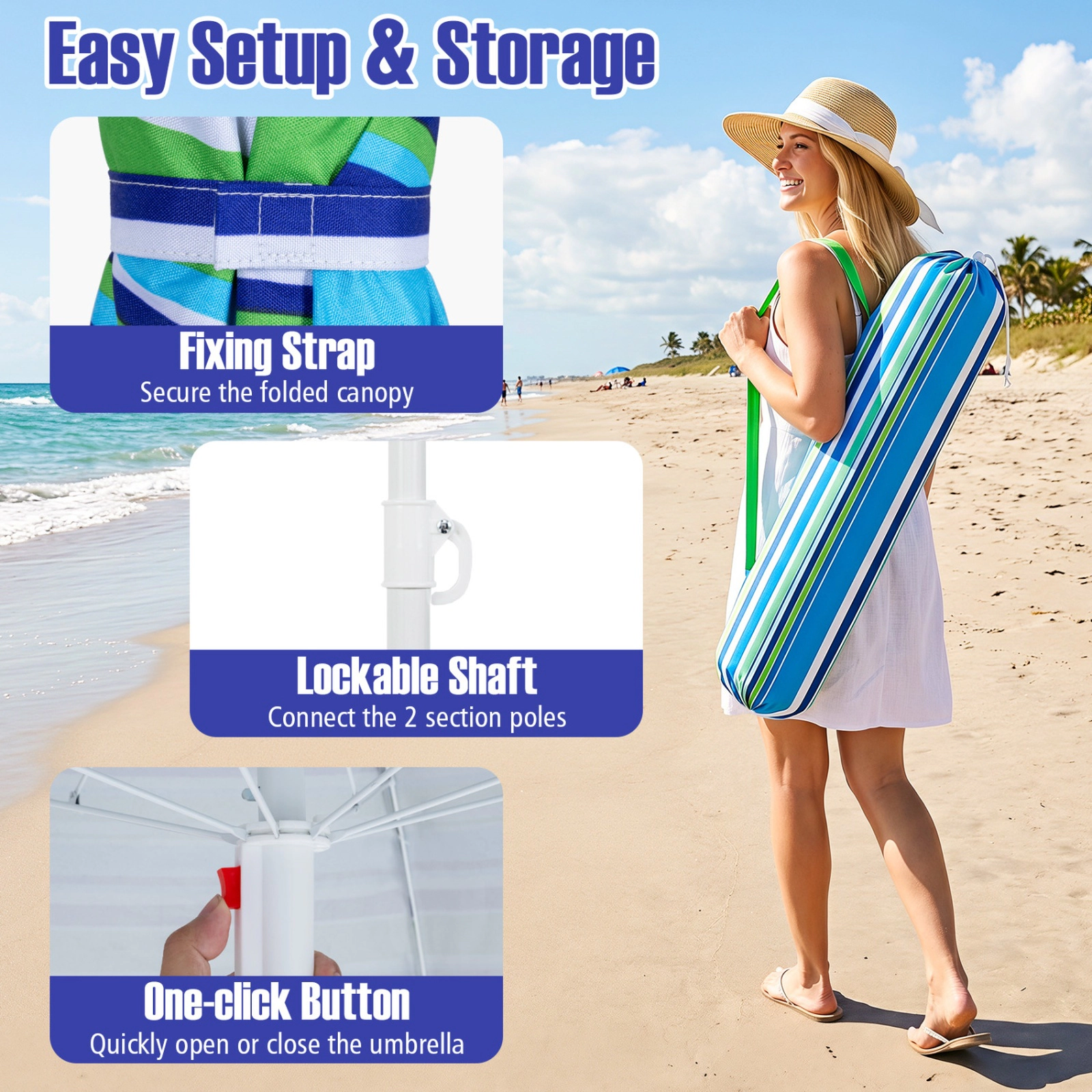 SUGIFT Green UPF 50+ Sand Anchor Tilt Function and Cup Holder 6.5 ft Beach Umbrella
