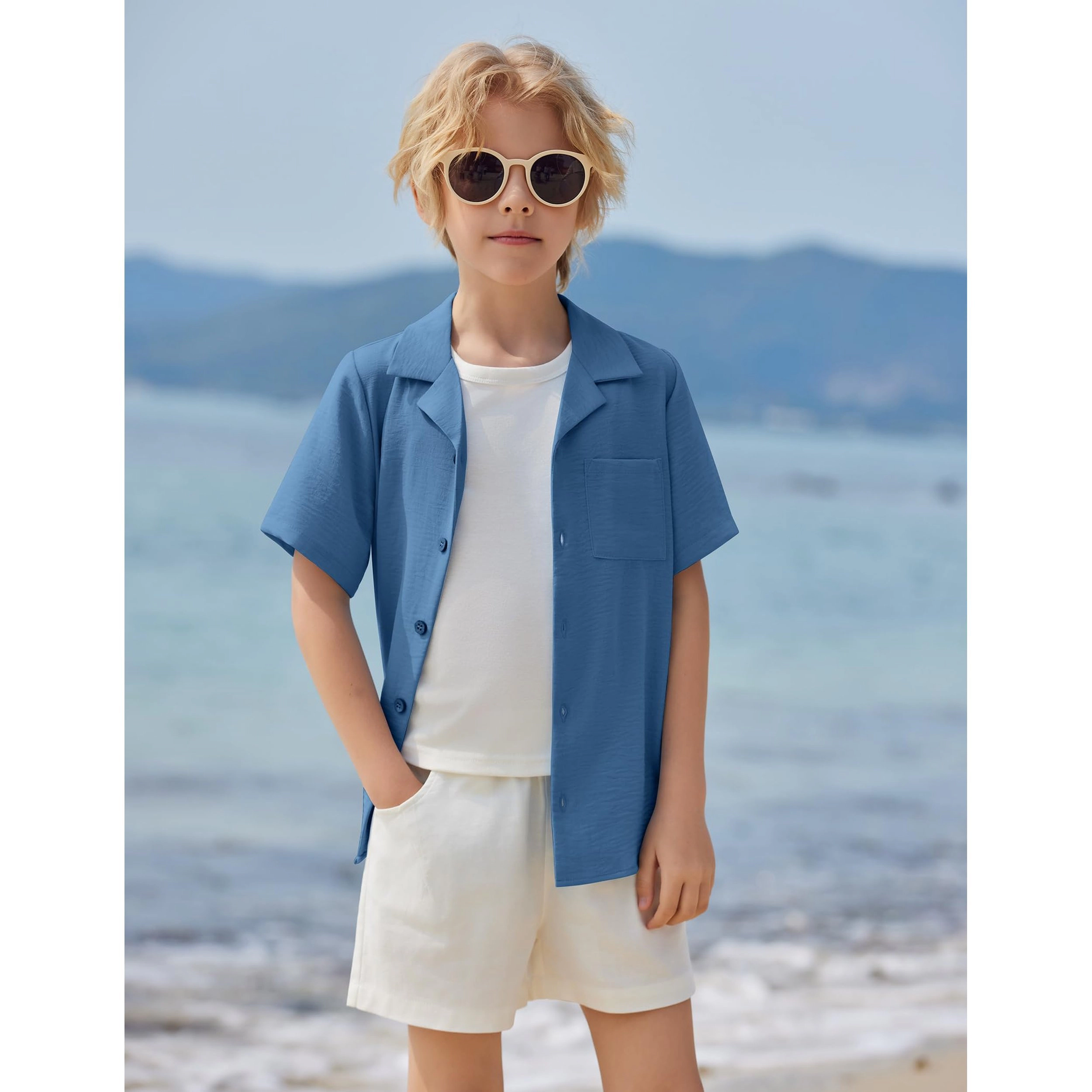 Arshiner Boys Short Sleeve Button Down Shirt Texture Summer Beach Vacation