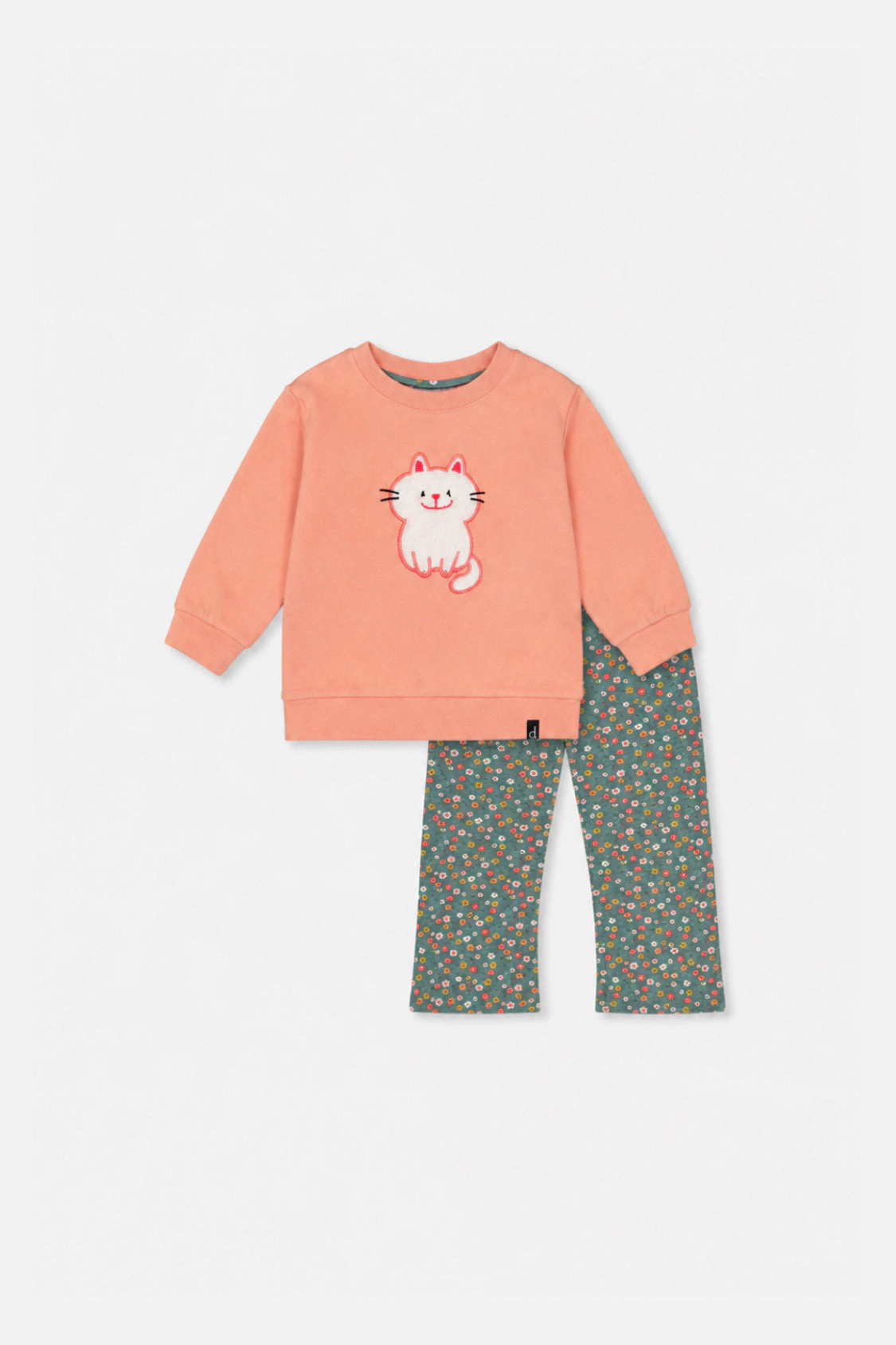 Deux par Girls Ribbed Tunic and Flared Leggings Set with Floral Print