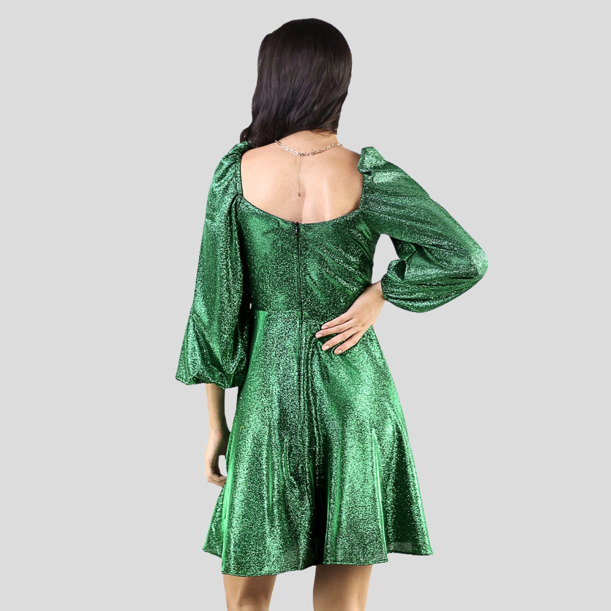 Artyska Women’s Glitter Short Puff Sleeves Square Neck Party Dress