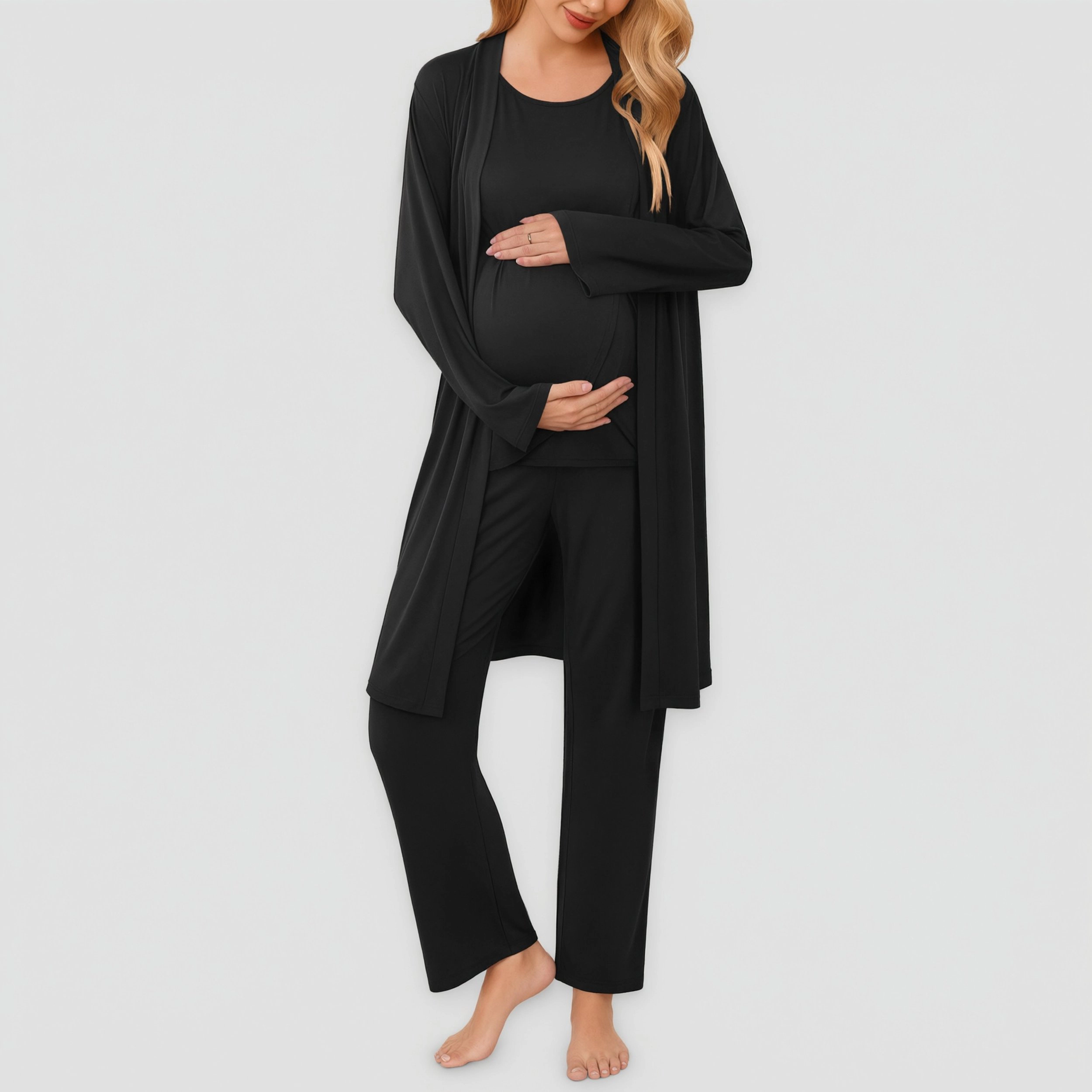 Ekouaer Women's 3 Piece Maternity Pajama Set Cardigan Top Floral Pants