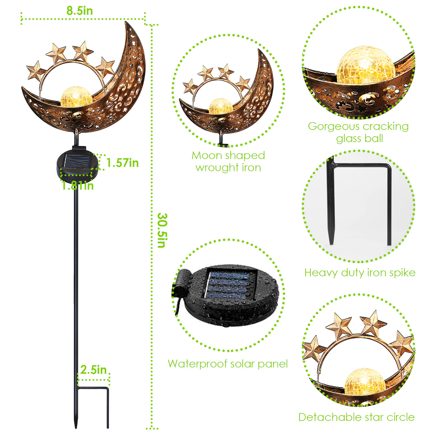 GBruno Solar Moon Star Garden Stake Light 2-Pack