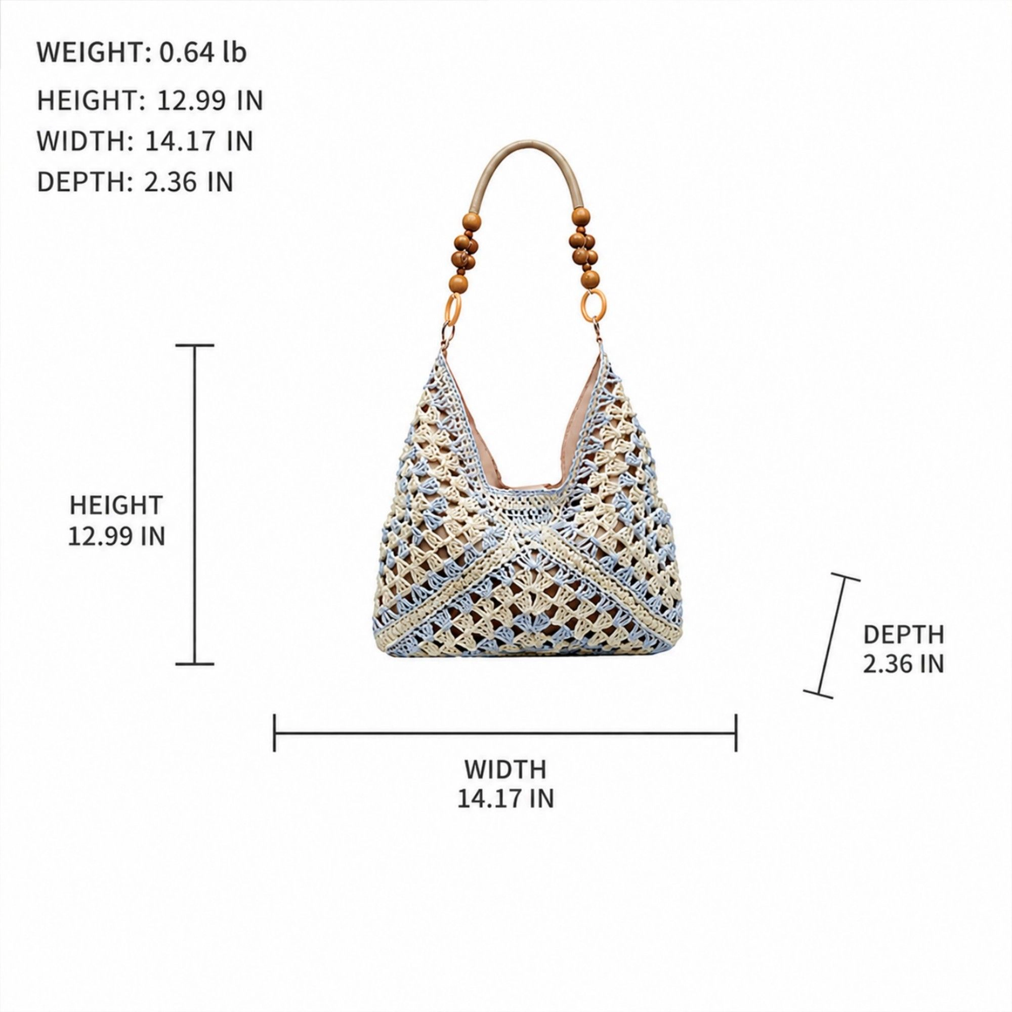 Alilang Women's Woven Hobo Shoulder Bag with Beaded Handle and Magnetic Snap Closure