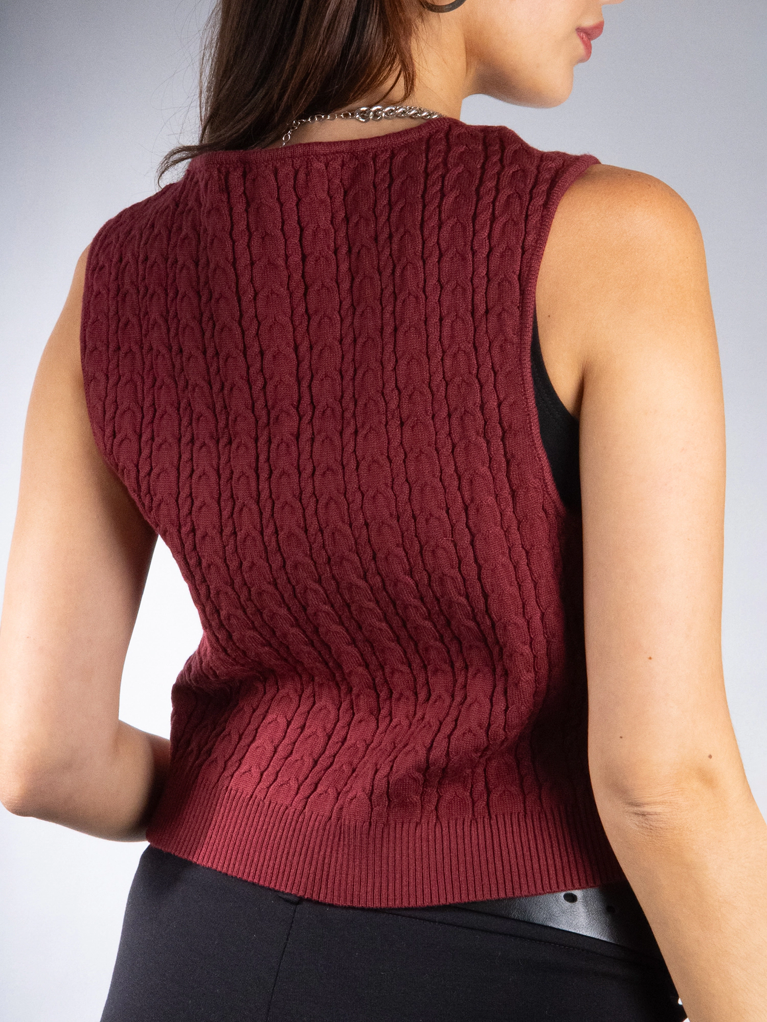 JESS by Meiko Women's Open Front Lightweight Cable Knit Tie Vest