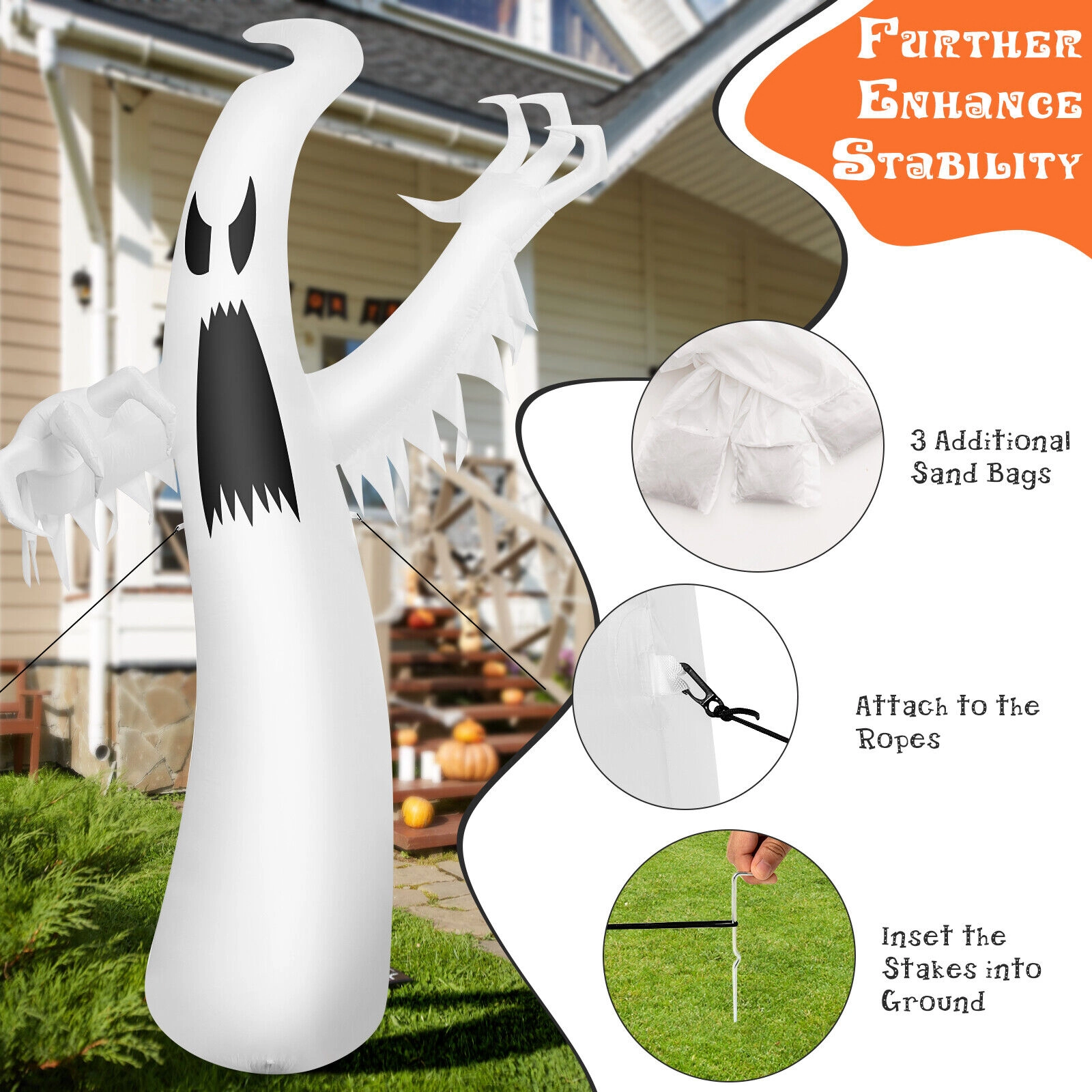 LJG 12 Feet Halloween Inflatable Ghost with LED Lights
