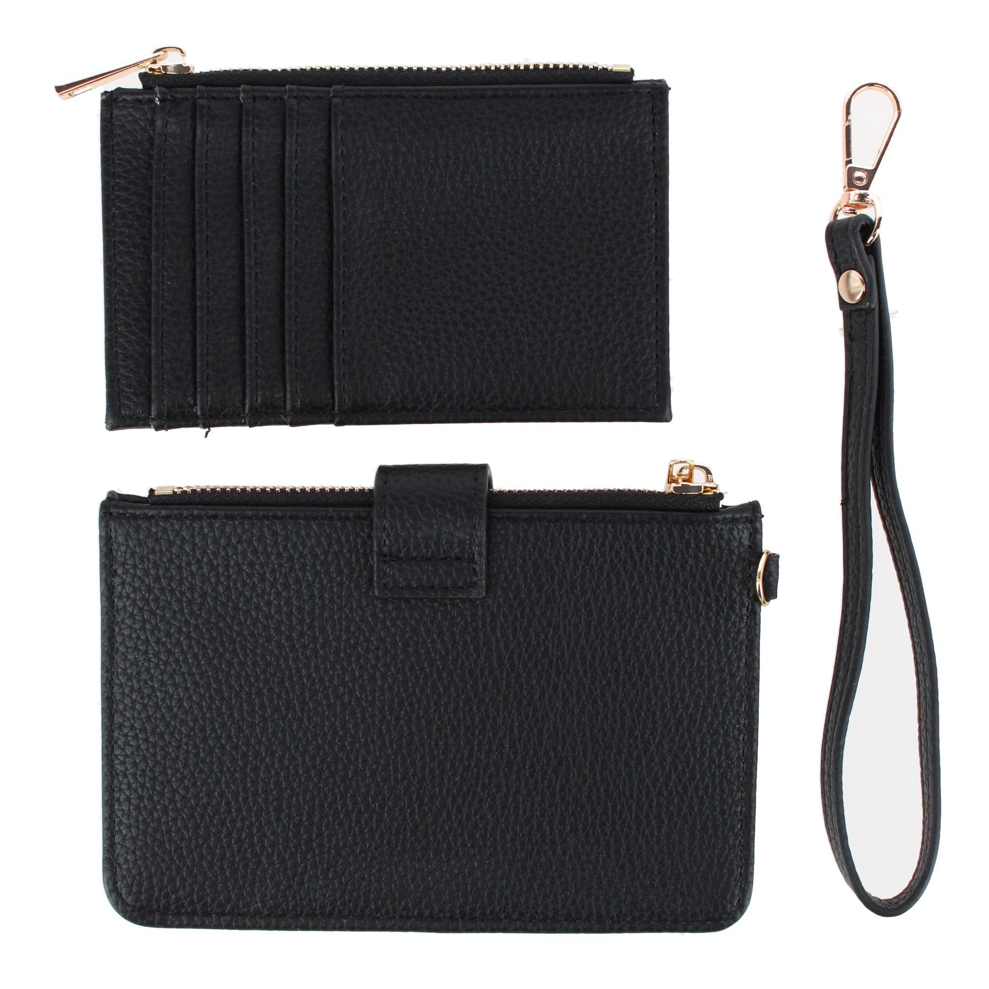 CTM Women's Premium Faux Leather Solid Color Card Case Wristlet