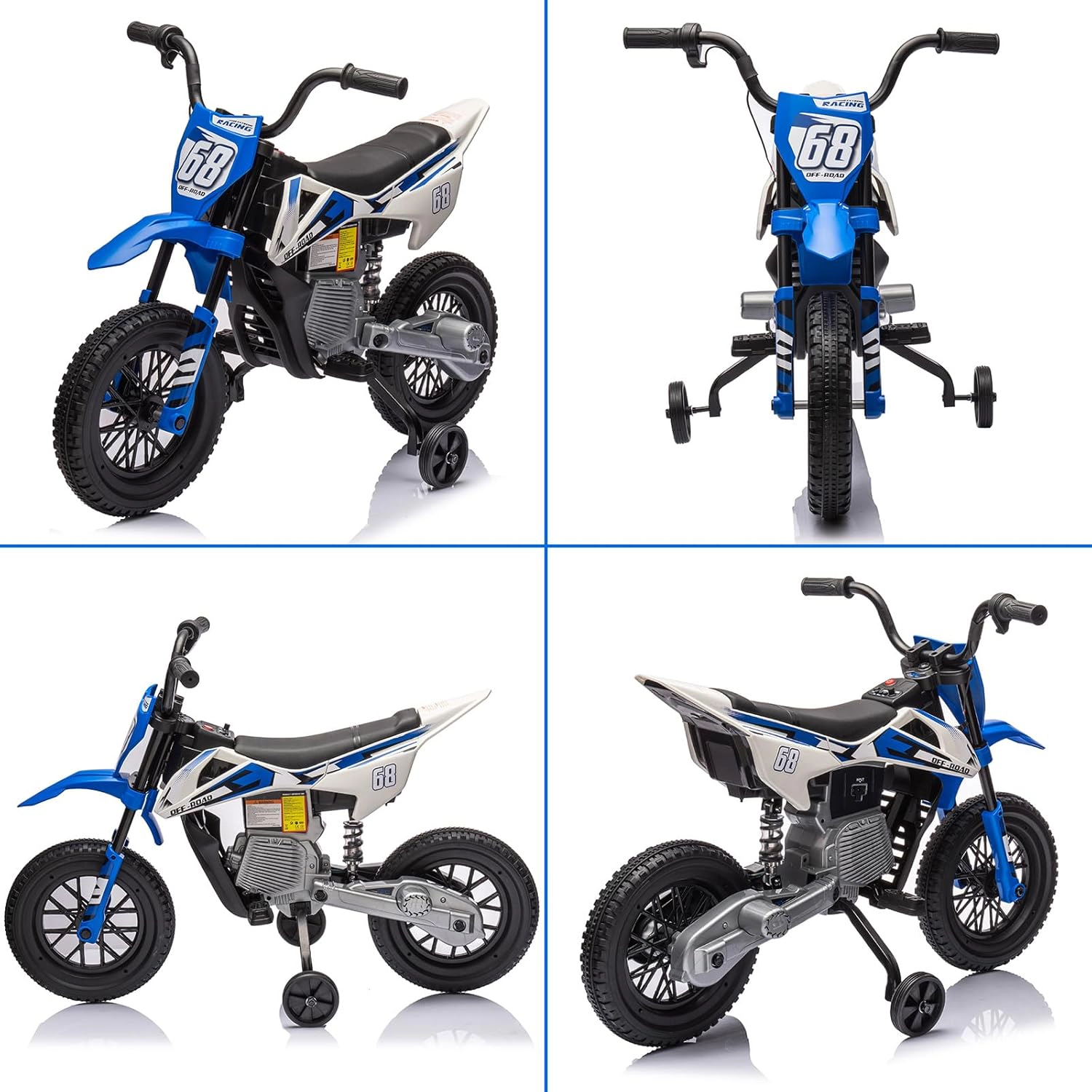 12V Kids Electric Motorcycle w/Training Wheels, Dirt Bike Ride On Toy w/Twist Throttle, Music, Suspension, 3 MPH Max