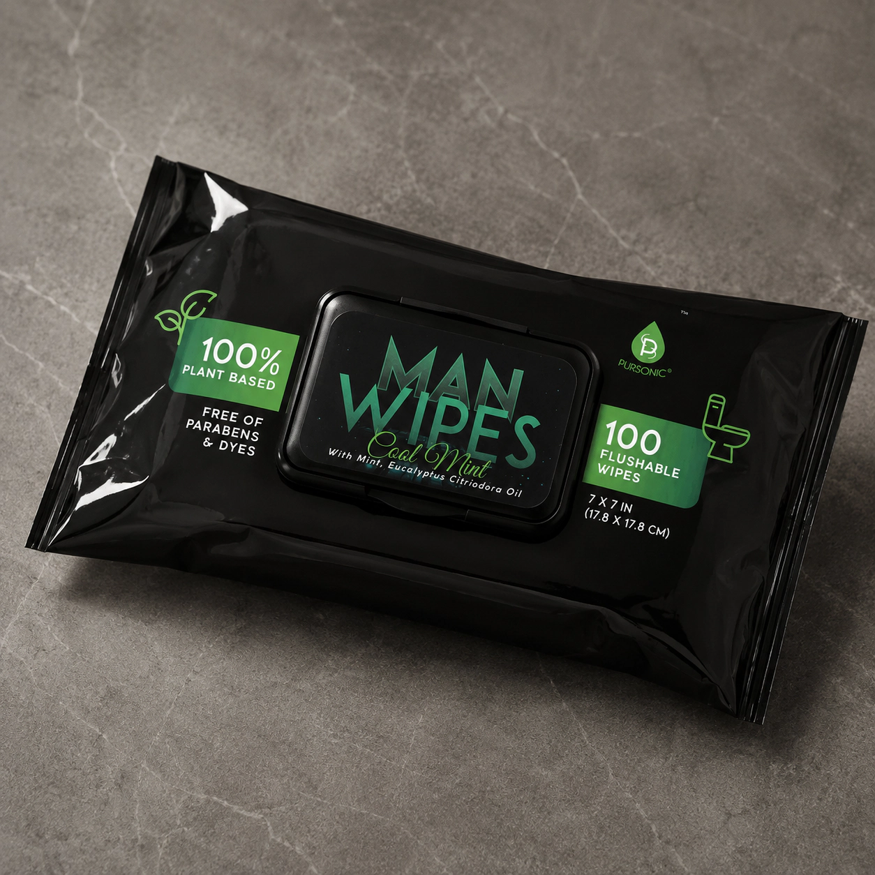 Pursonic Men's Hygiene and Body Care Clean & Refresh Bundle Flushable Man Wipes and Bamboo Handle Bath Body Brush